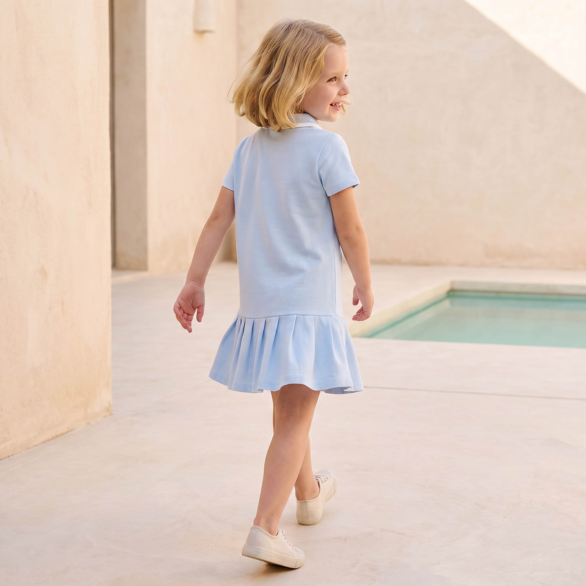 Juniors Collared Short Sleeves Knee Length Polo Dress with Contrast Trim-girls-clothing-dressesandjumpsuits-image-2