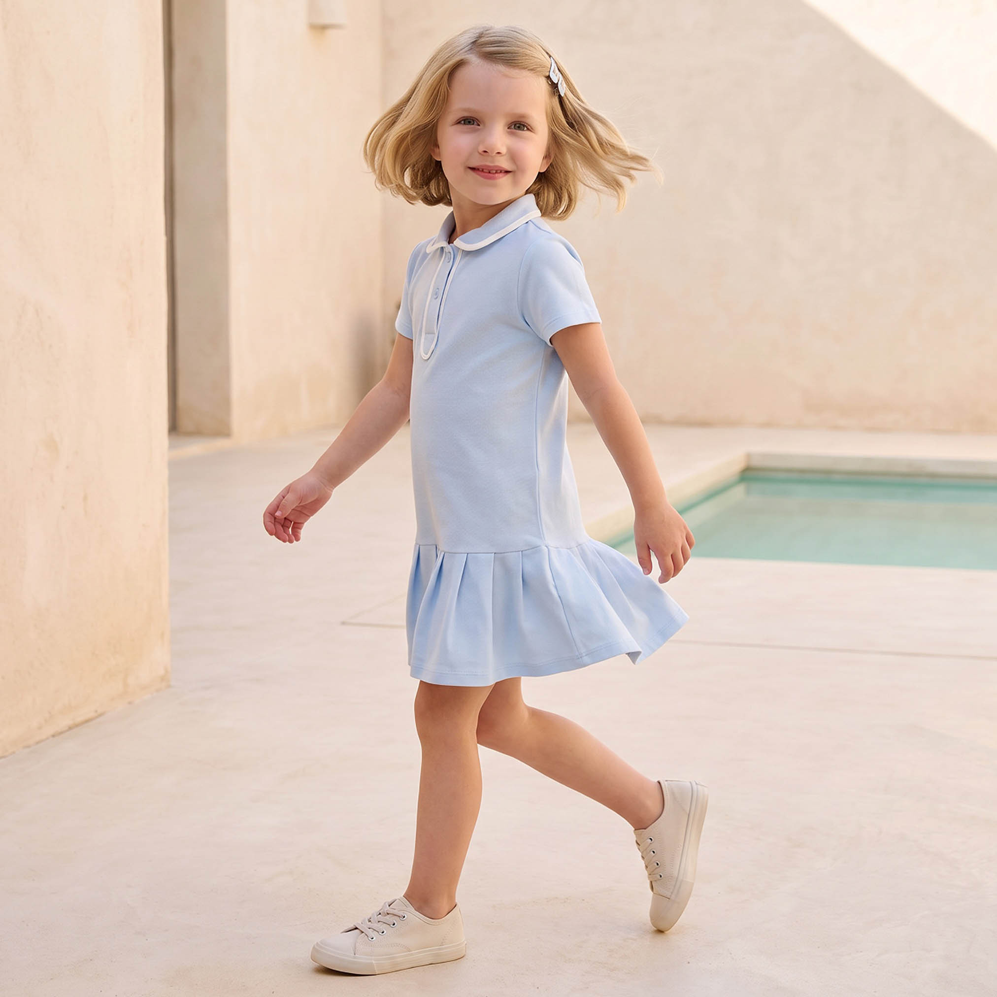 Juniors Collared Short Sleeves Knee Length Polo Dress with Contrast Trim-girls-clothing-dressesandjumpsuits-image-4