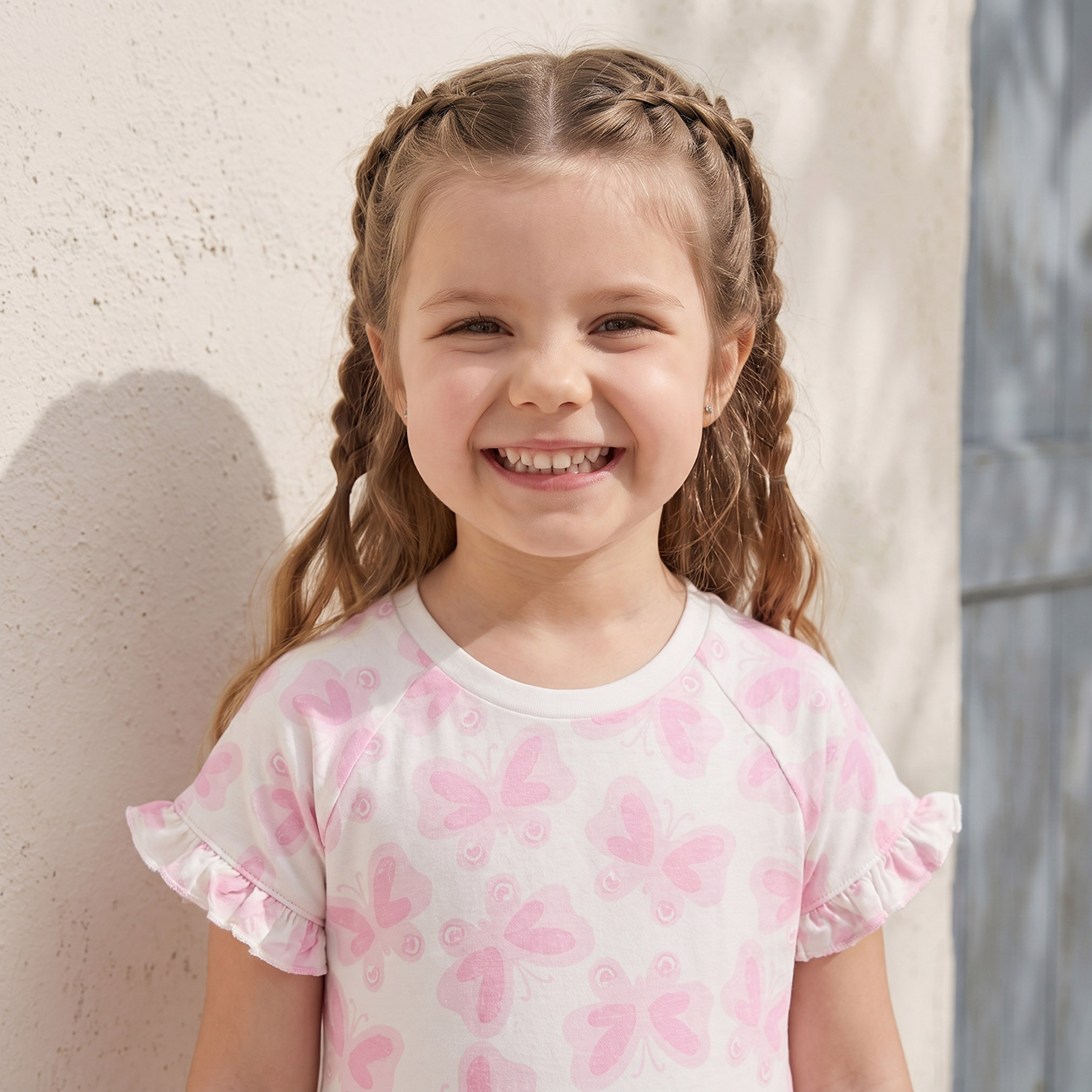 Juniors Round Neck Short Sleeves Knee Length Dress with Butterfly Print-girls-clothing-dressesandjumpsuits-image-5