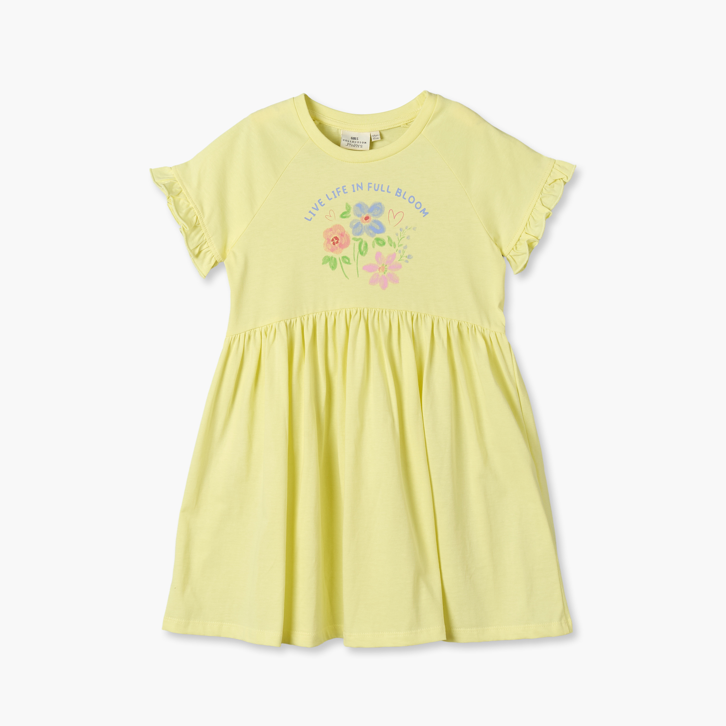 Juniors Round Neck Short Sleeves Knee Length Dress with Floral Print-girls-clothing-dressesandjumpsuits-image-1