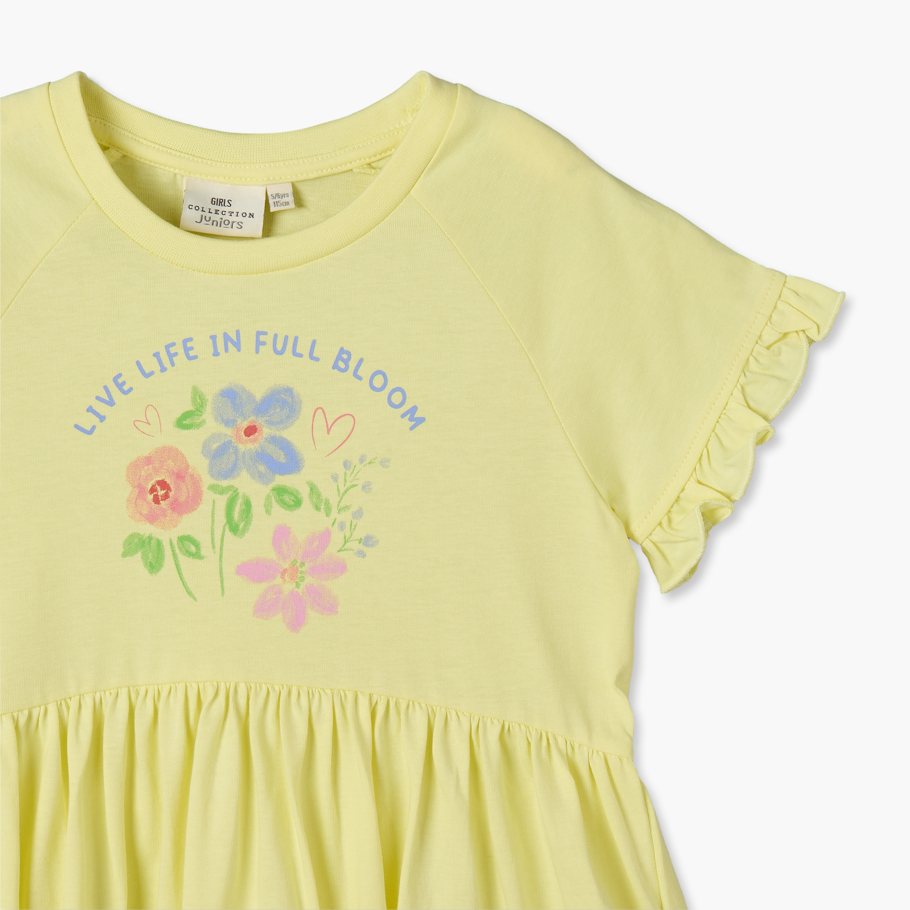 Juniors Round Neck Short Sleeves Knee Length Dress with Floral Print-girls-clothing-dressesandjumpsuits-image-3
