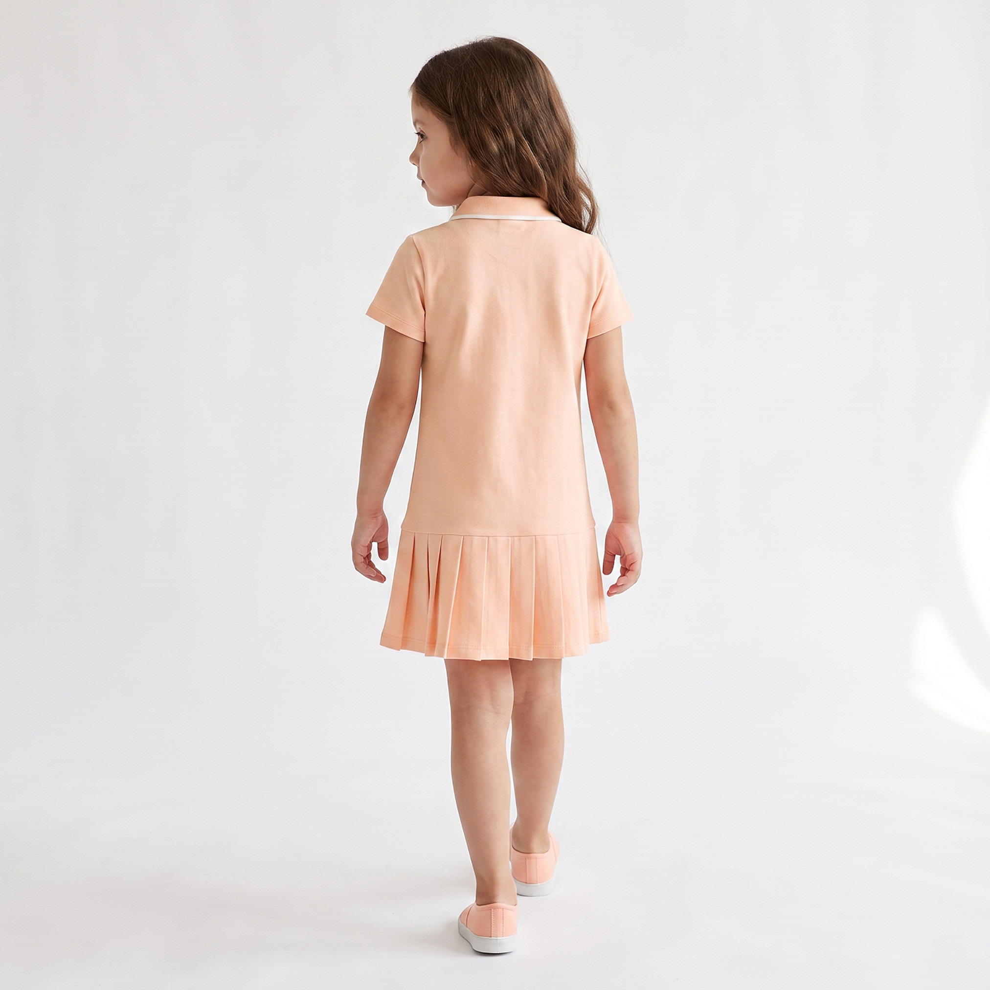 فستان بطول الركبة وياقة وأكمام قصيرة وخصر منسدل وكسرات جونيورز-girls-clothing-dressesandjumpsuits-image-2