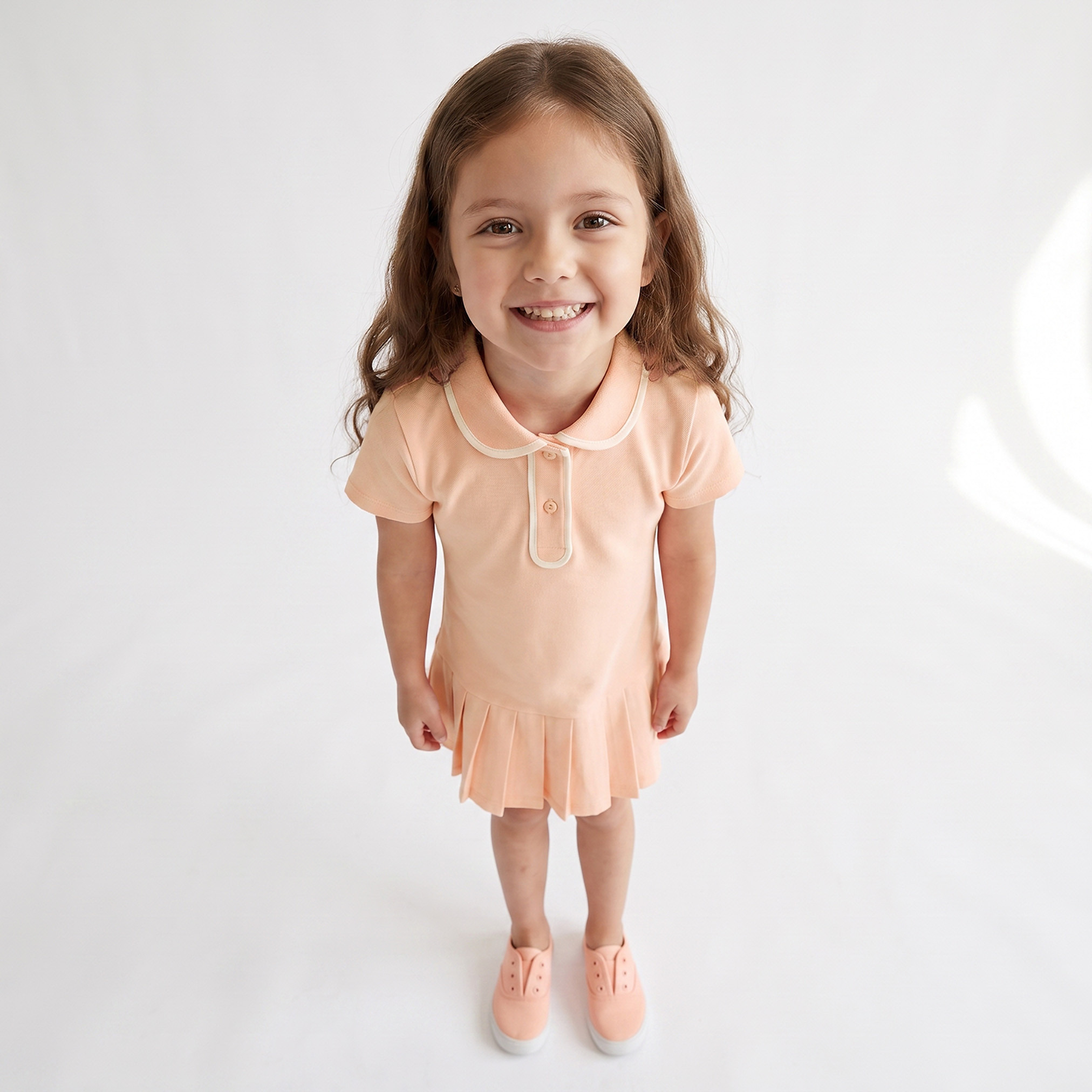 فستان بطول الركبة وياقة وأكمام قصيرة وخصر منسدل وكسرات جونيورز-girls-clothing-dressesandjumpsuits-image-3
