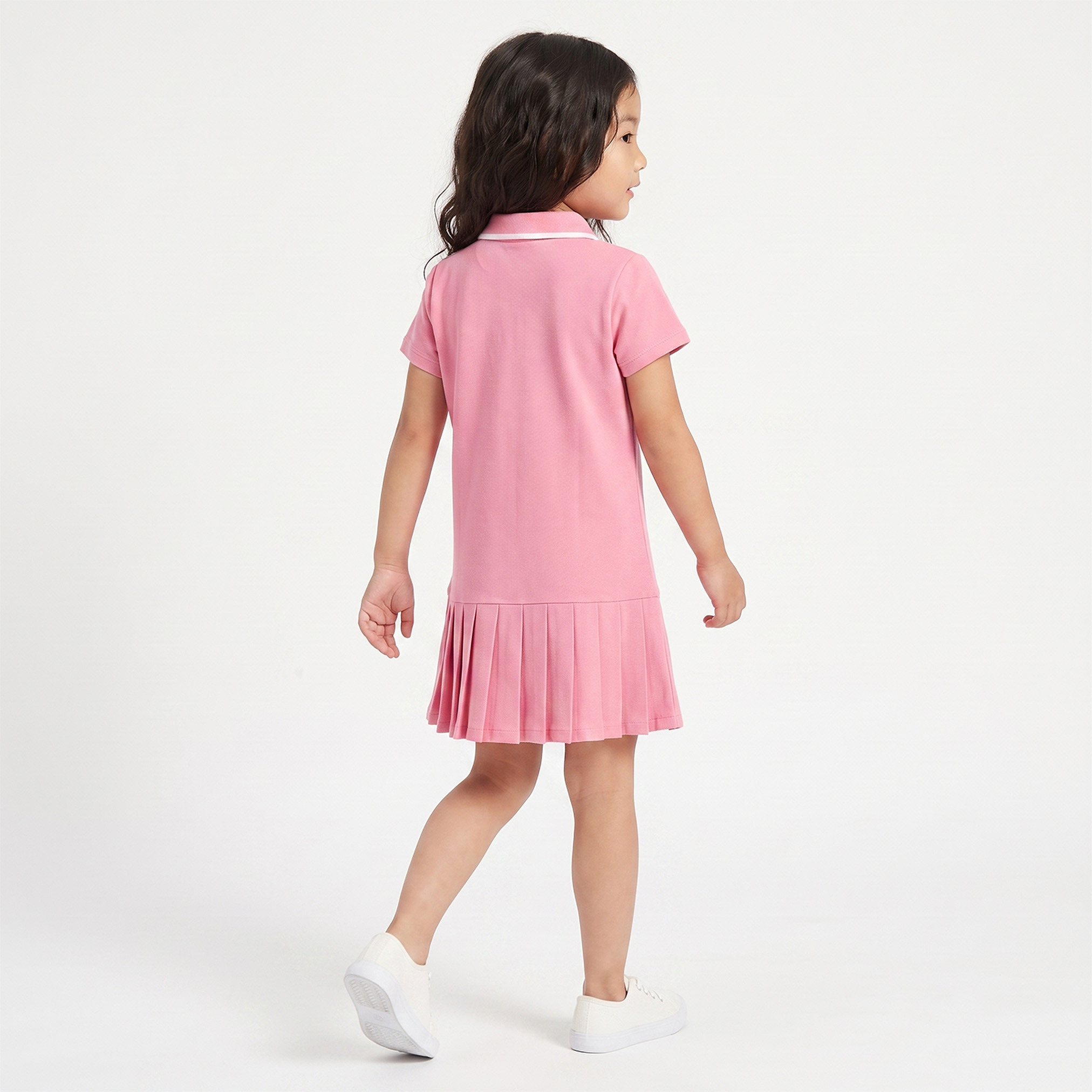 فستان بطول الركبة وياقة وأكمام قصيرة وخصر منسدل وكسرات من جونيورز-girls-clothing-dressesandjumpsuits-image-2