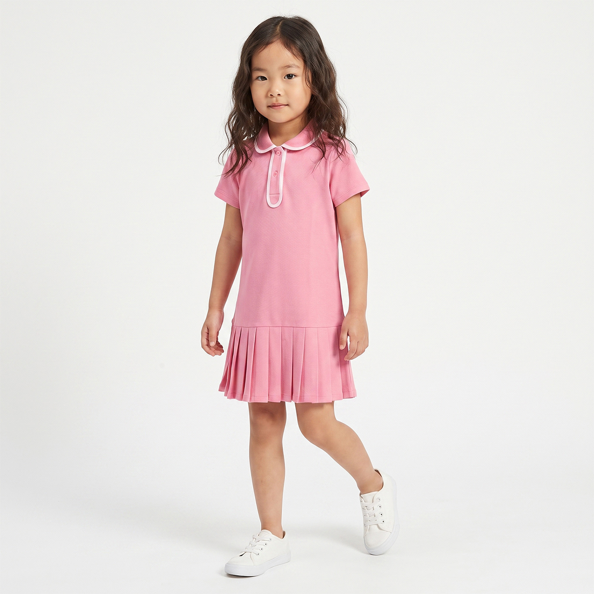 فستان بطول الركبة وياقة وأكمام قصيرة وخصر منسدل وكسرات من جونيورز-girls-clothing-dressesandjumpsuits-image-5