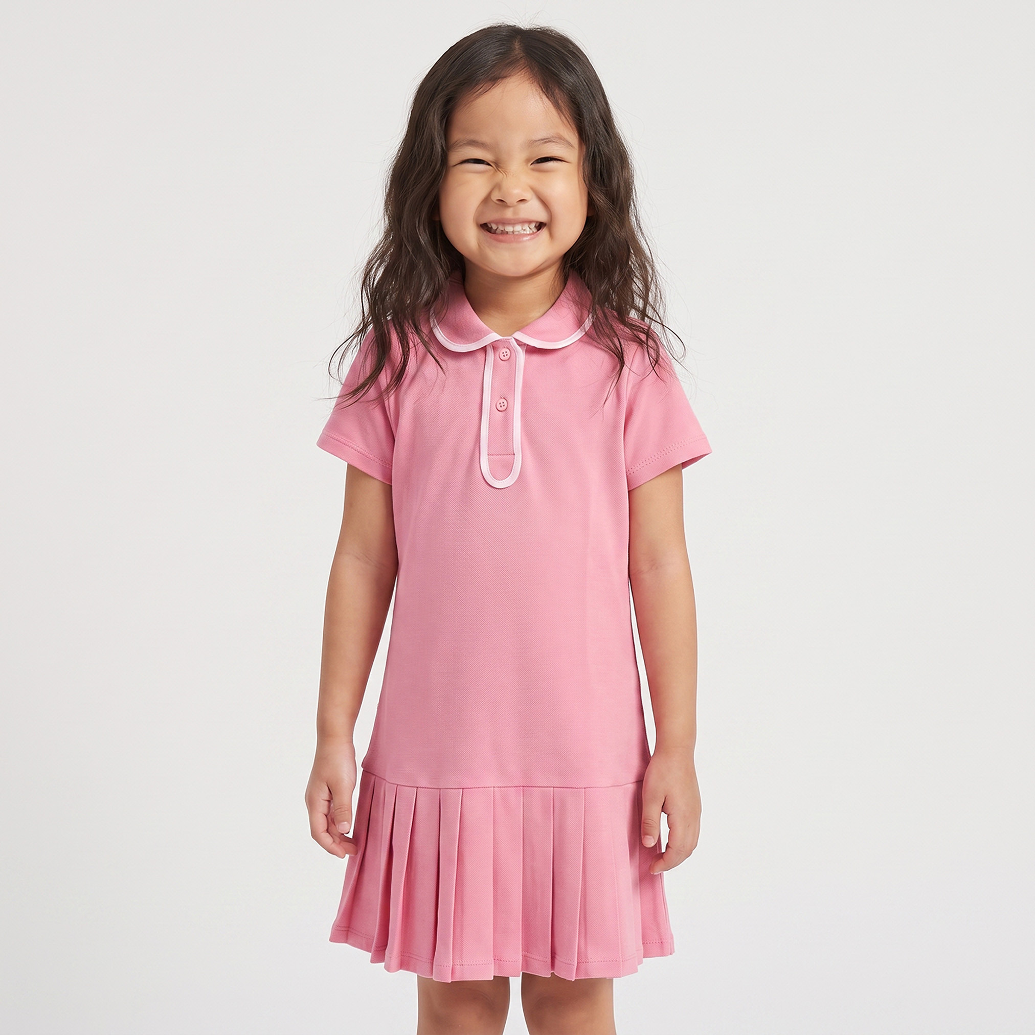 فستان بطول الركبة وياقة وأكمام قصيرة وخصر منسدل وكسرات من جونيورز-girls-clothing-dressesandjumpsuits-image-6