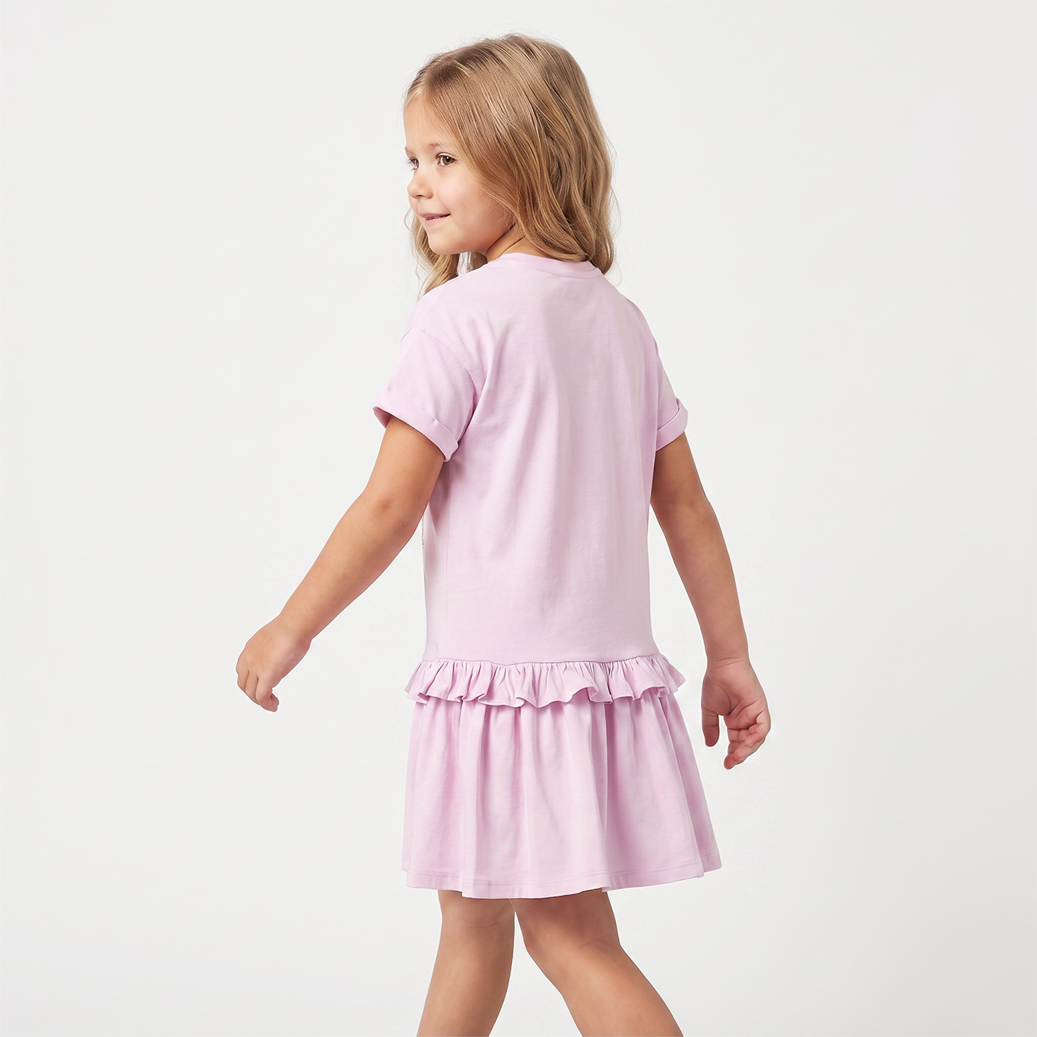 فستان بطول الركبة وياقة مستديرة وأكمام قصيرة وخصر منسدل وطبعات قطة من جونيورز-girls-clothing-dressesandjumpsuits-image-2