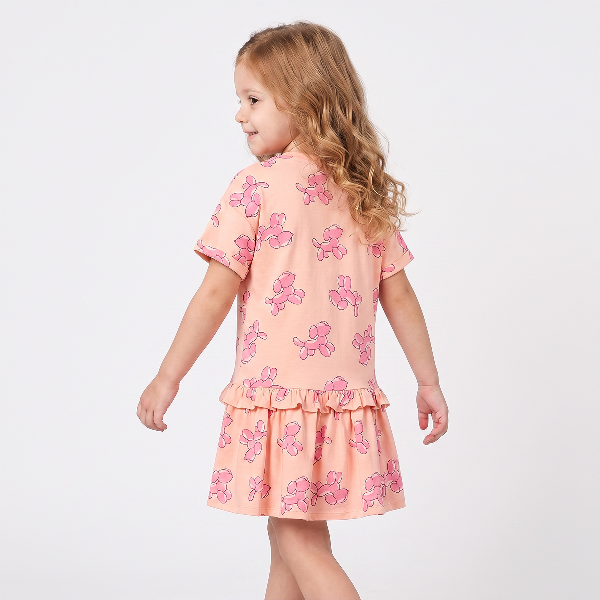 فستان بطول الركبة وياقة مستديرة وأكمام قصيرة وخصر منسدل وطبعات من جونيورز-girls-clothing-dressesandjumpsuits-image-2