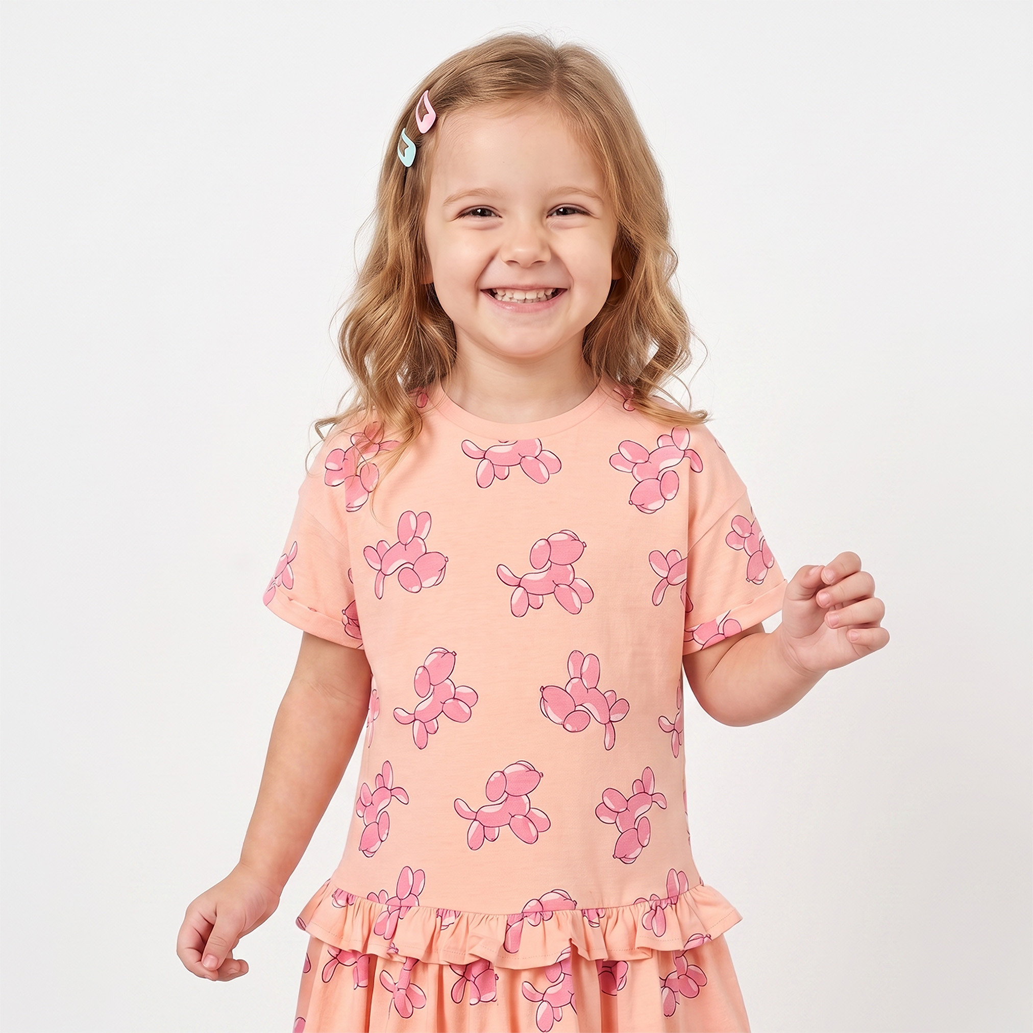فستان بطول الركبة وياقة مستديرة وأكمام قصيرة وخصر منسدل وطبعات من جونيورز-girls-clothing-dressesandjumpsuits-image-6