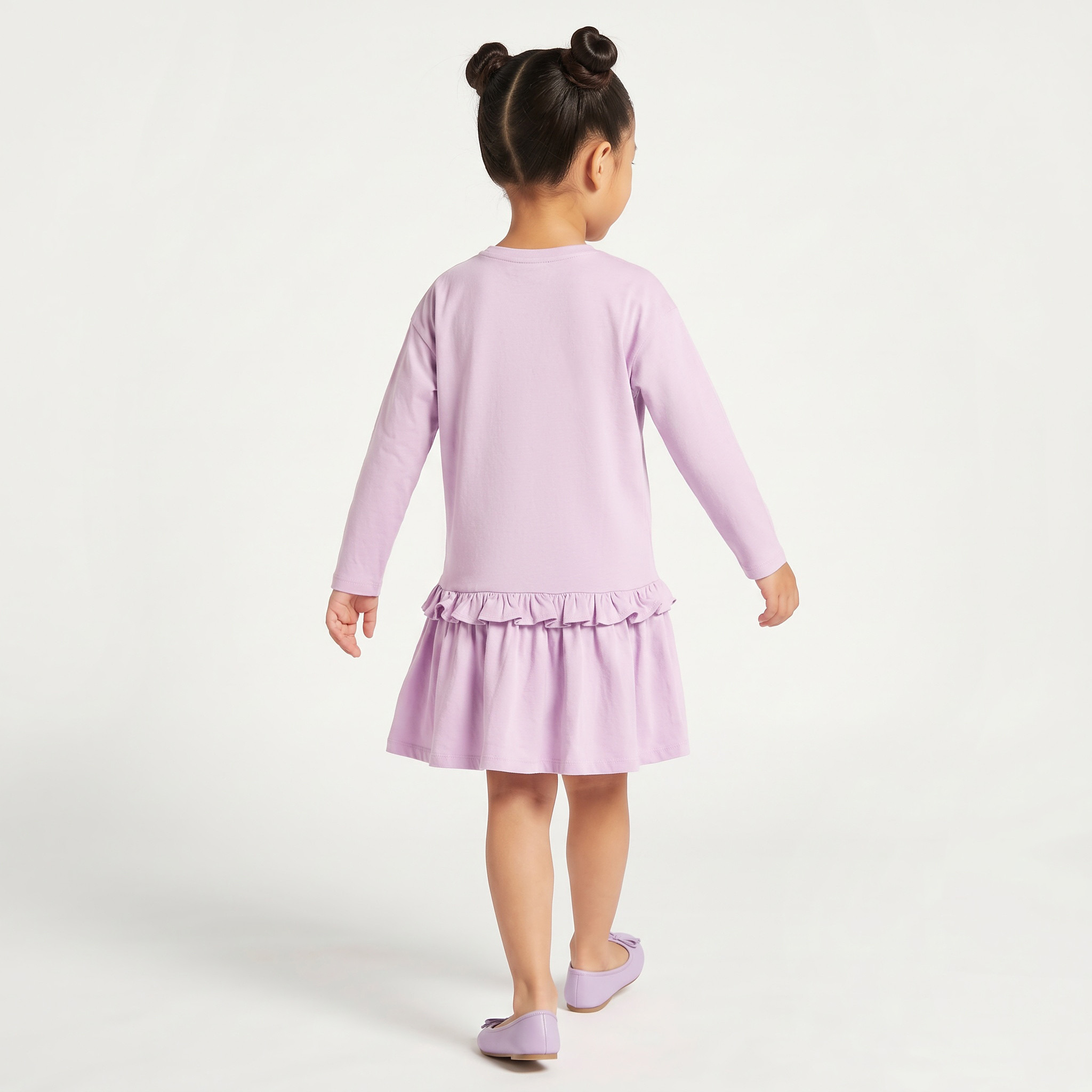 Juniors Round Neck Long Sleeves Ruffled Dress with Heart Applique-girls-clothing-dressesandjumpsuits-image-2
