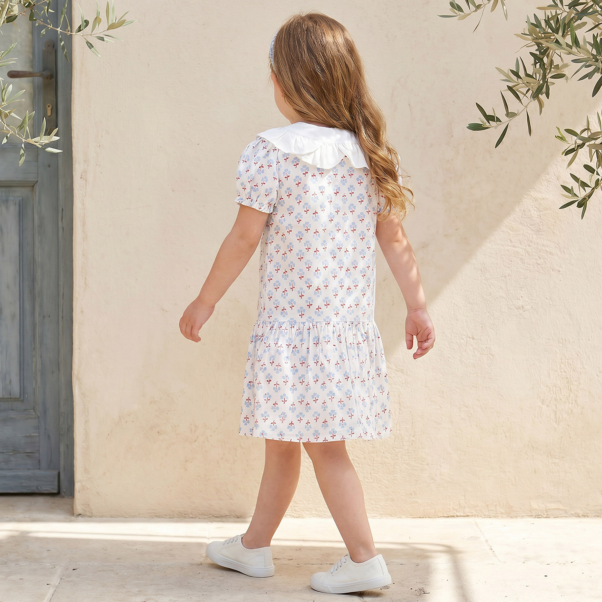 Juniors Peter Pan Collar Short Sleeves Knee Length Dress with Floral Print-girls-clothing-dressesandjumpsuits-image-2