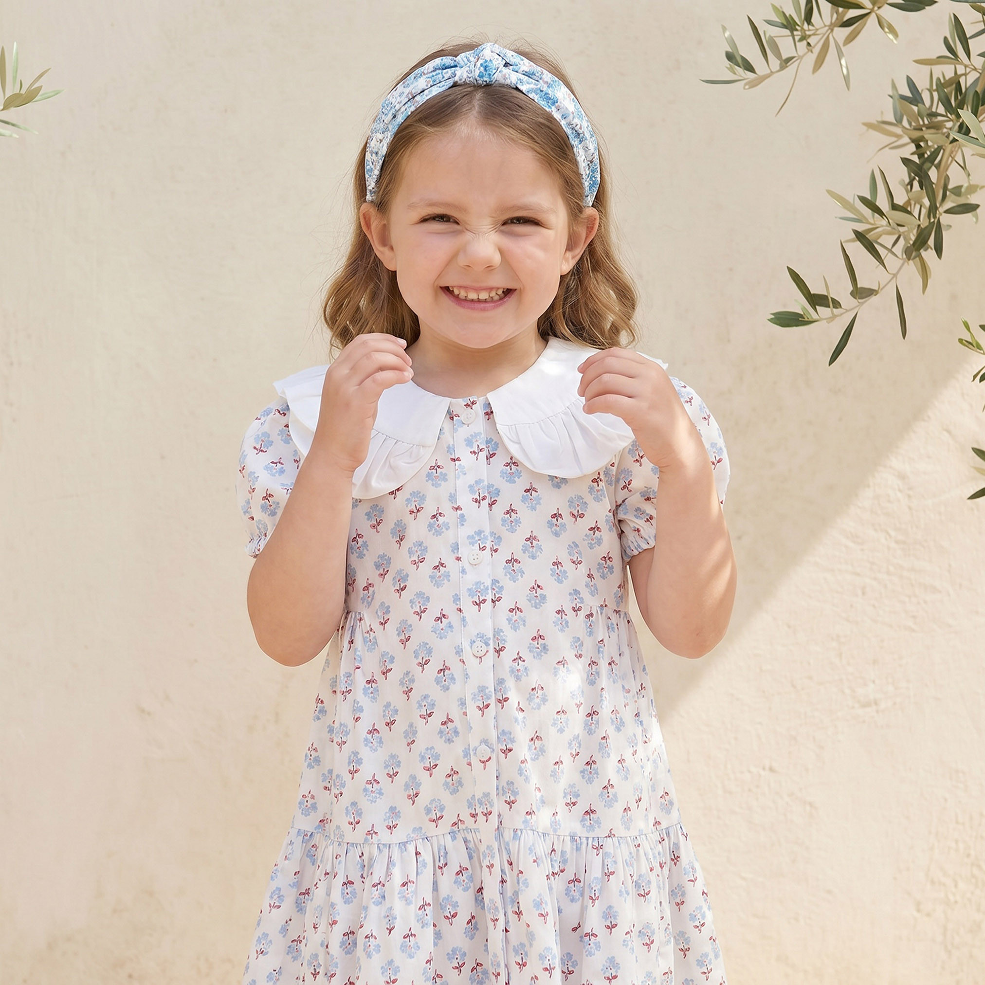 Juniors Peter Pan Collar Short Sleeves Knee Length Dress with Floral Print-girls-clothing-dressesandjumpsuits-image-4