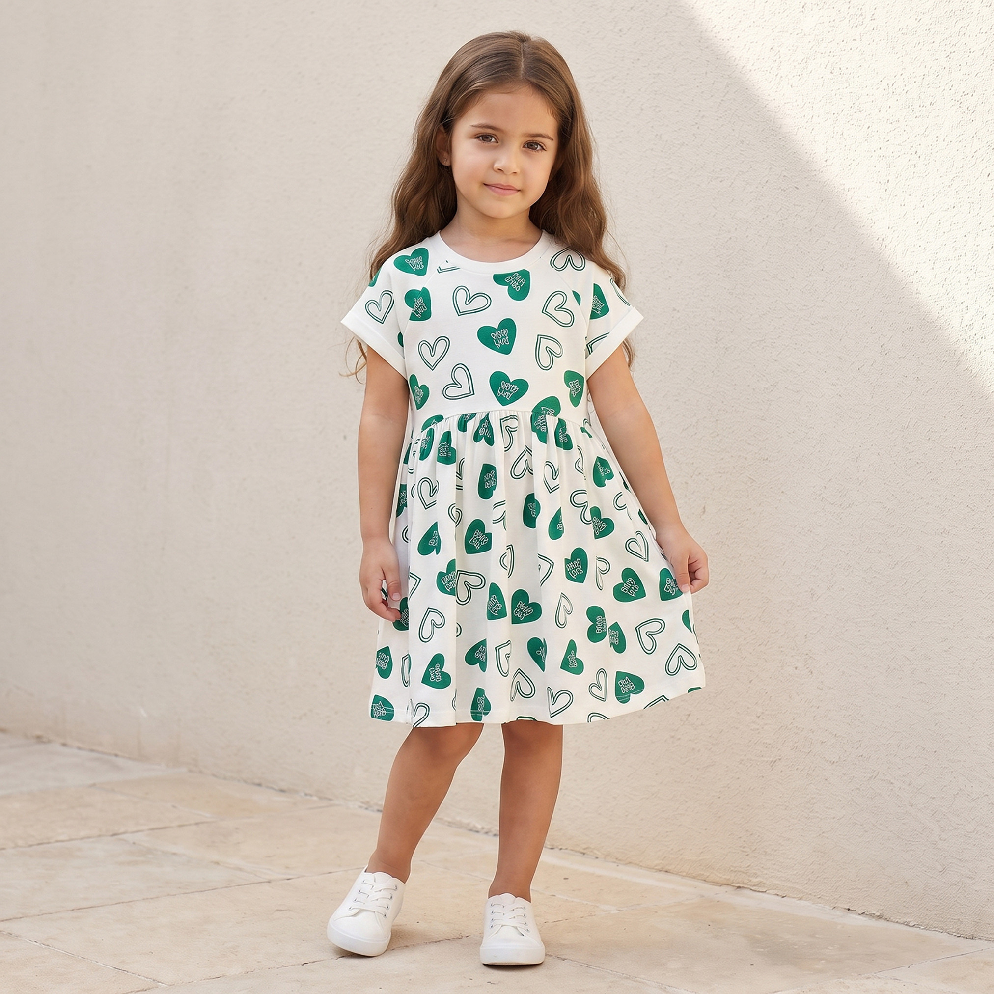 Juniors Round Neck Short Sleeves Knee Length A-line Dress with KSA National Day Print-girls-clothing-dressesandjumpsuits-image-13