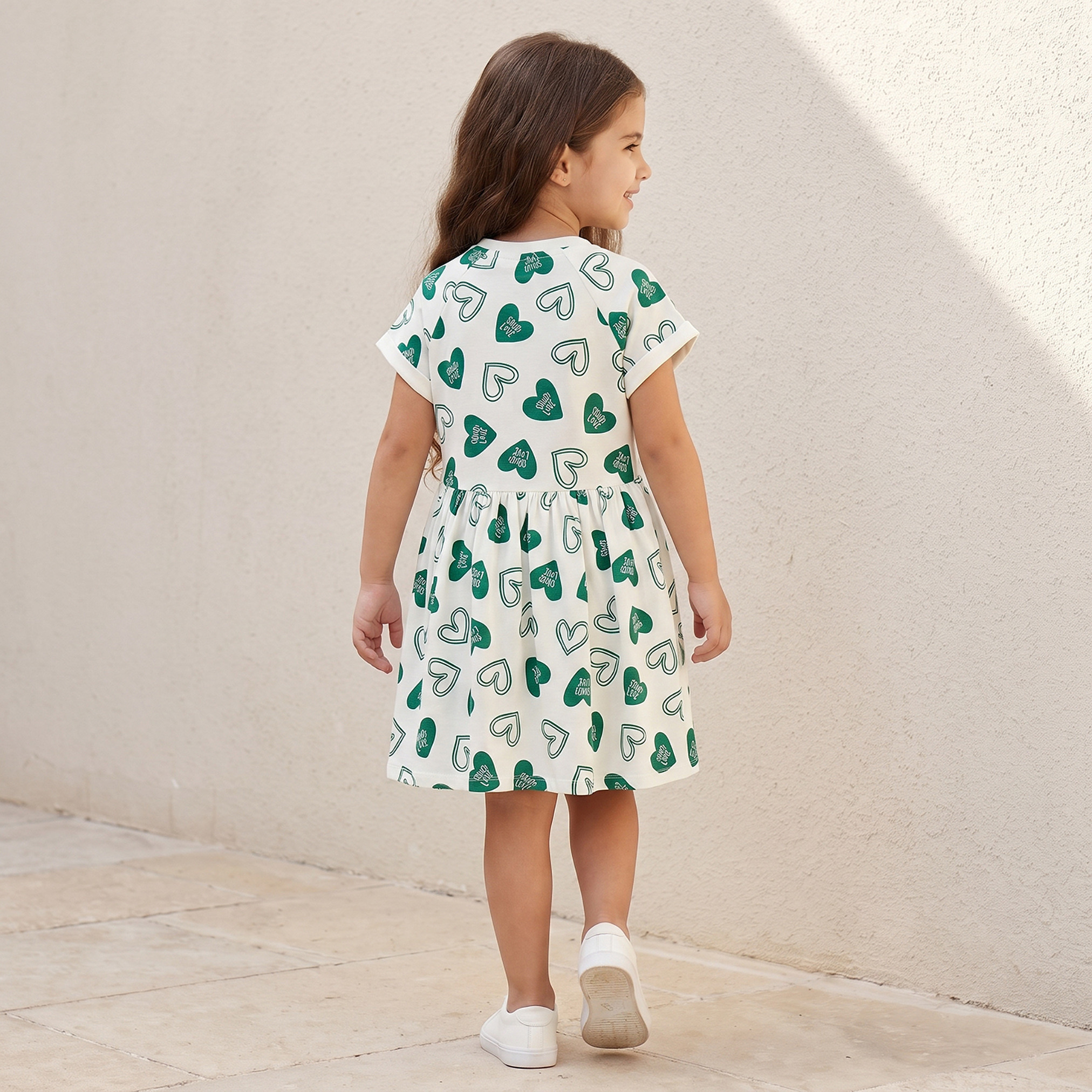 Juniors Round Neck Short Sleeves Knee Length A-line Dress with KSA National Day Print-girls-clothing-dressesandjumpsuits-image-14