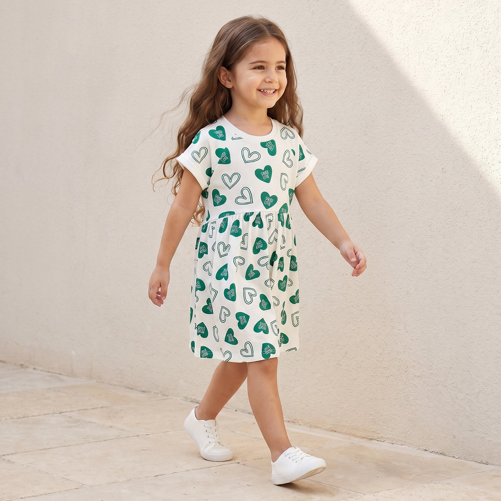 Juniors Round Neck Short Sleeves Knee Length A-line Dress with KSA National Day Print-girls-clothing-dressesandjumpsuits-image-16