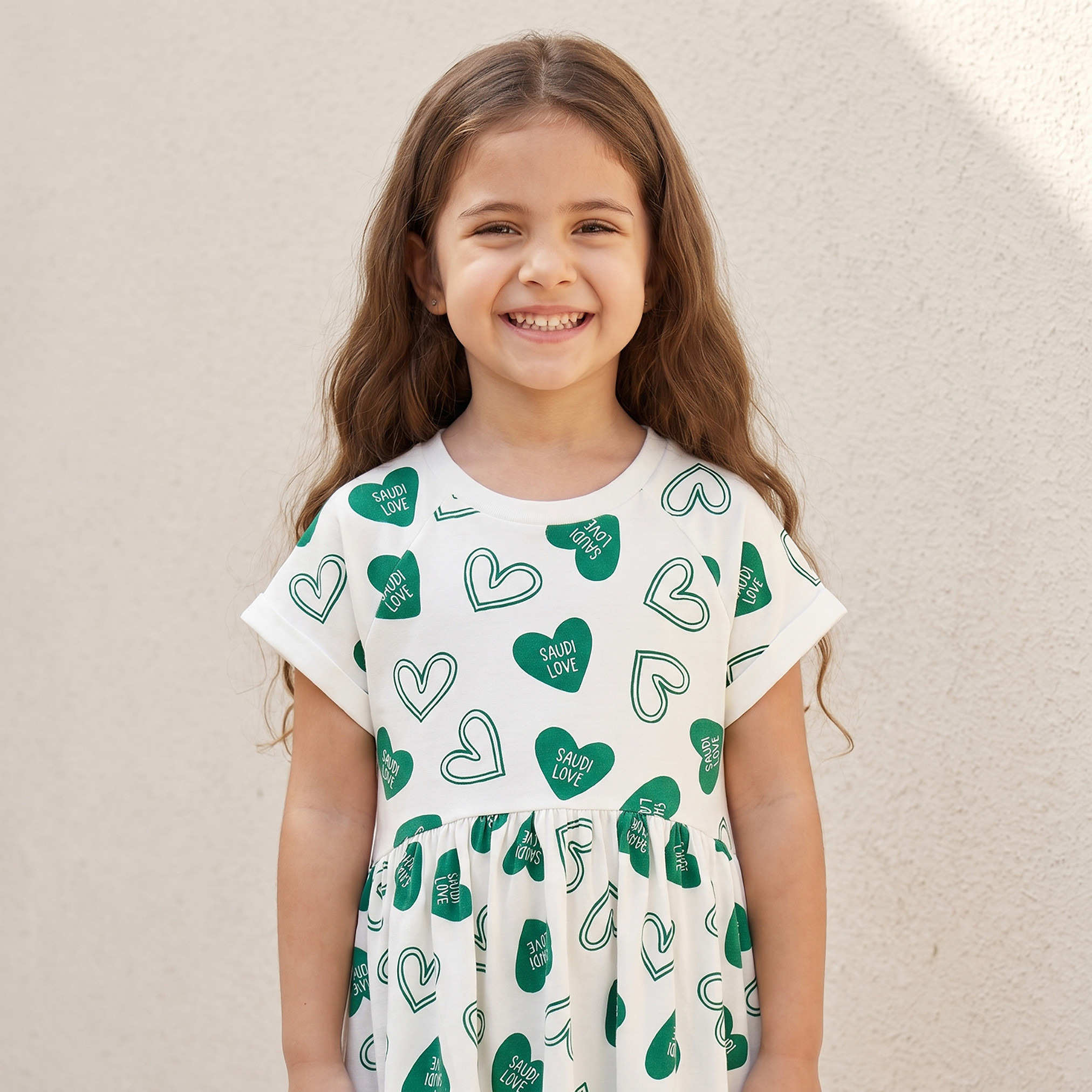 Juniors Round Neck Short Sleeves Knee Length A-line Dress with KSA National Day Print-girls-clothing-dressesandjumpsuits-image-17