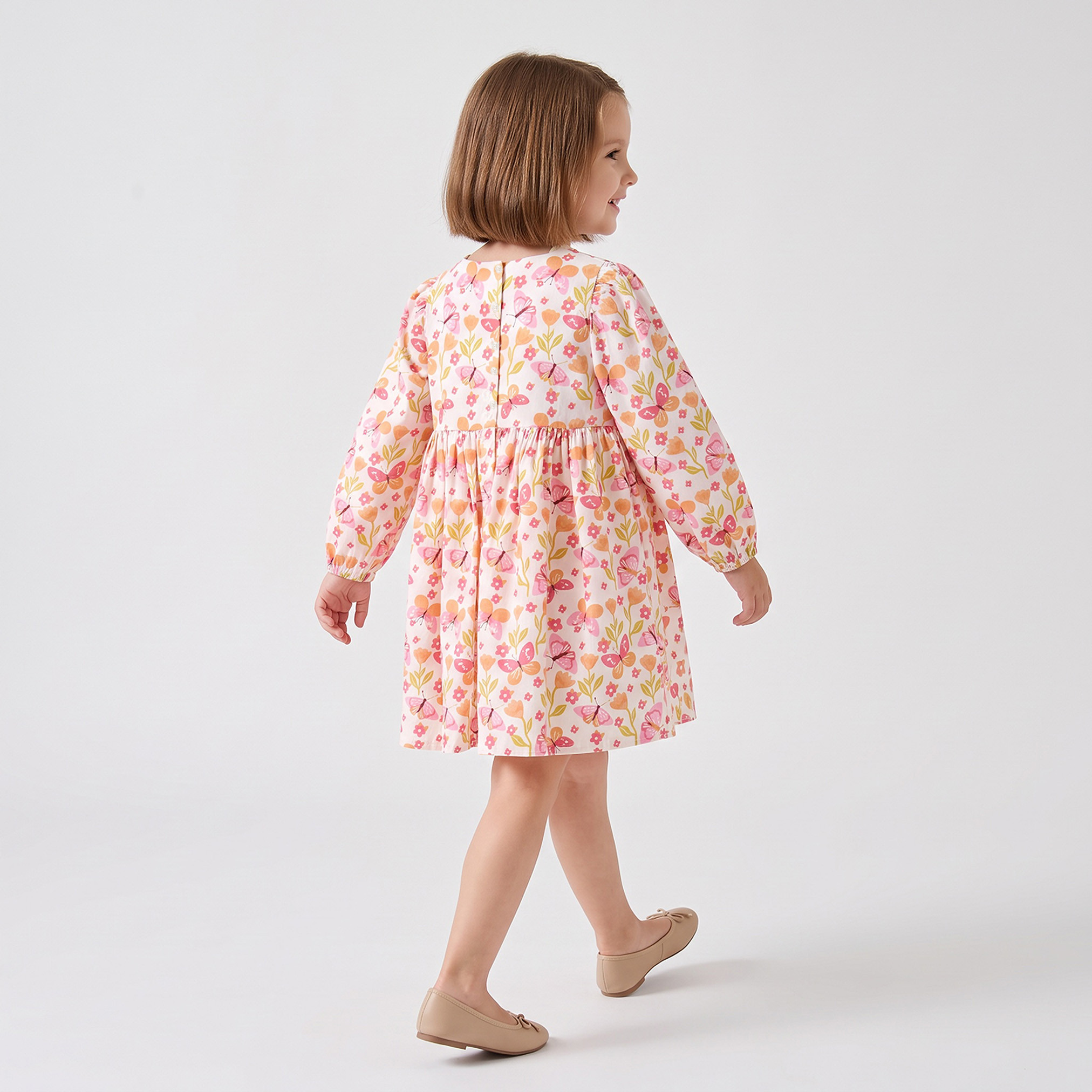 Juniors Round Neck Long Sleeves Knee Length Dress with Floral Print-girls-clothing-dressesandjumpsuits-image-3