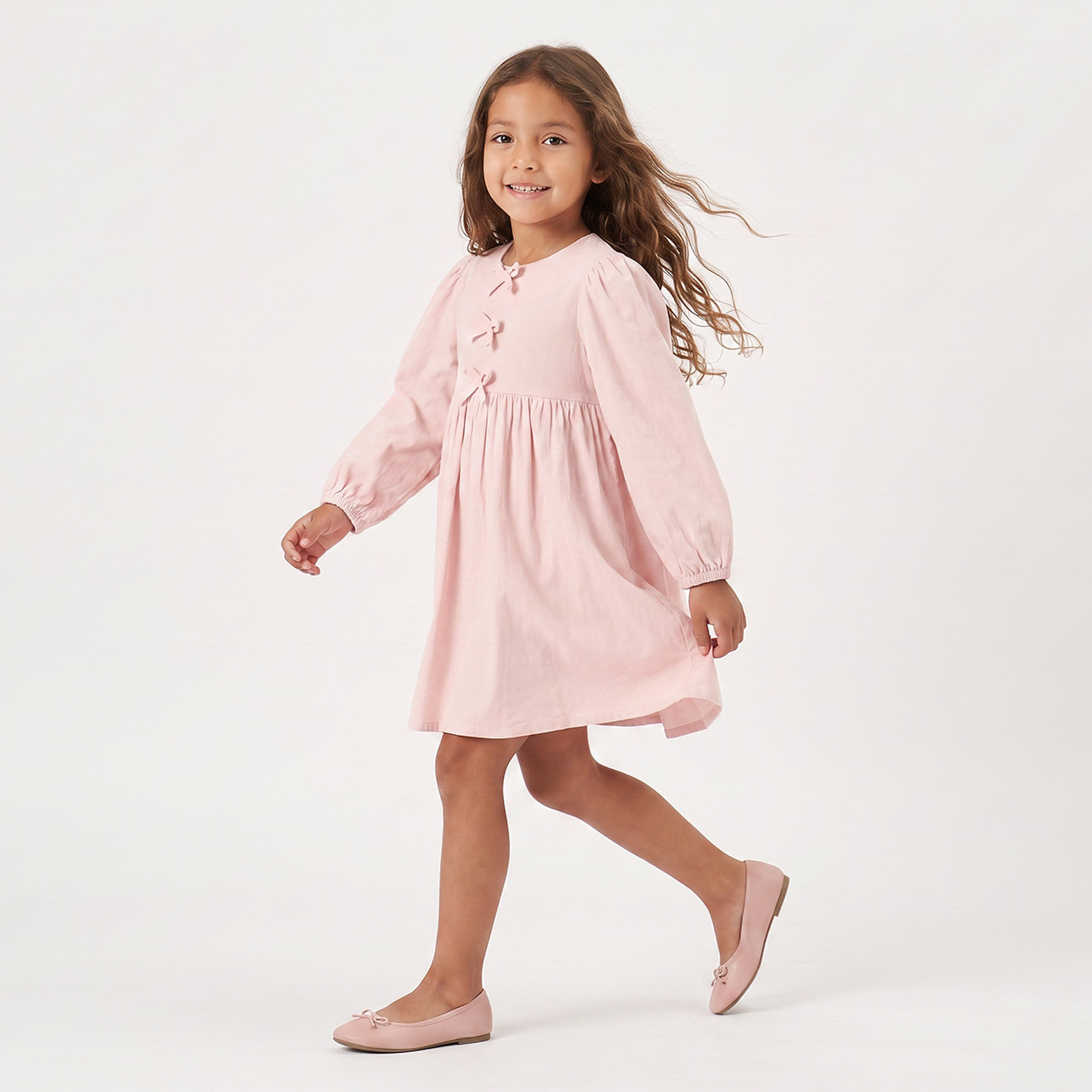Juniors Round Neck Long Sleeves Knee Length Skater Dress with Bow Accent-girls-clothing-dressesandjumpsuits-image-1