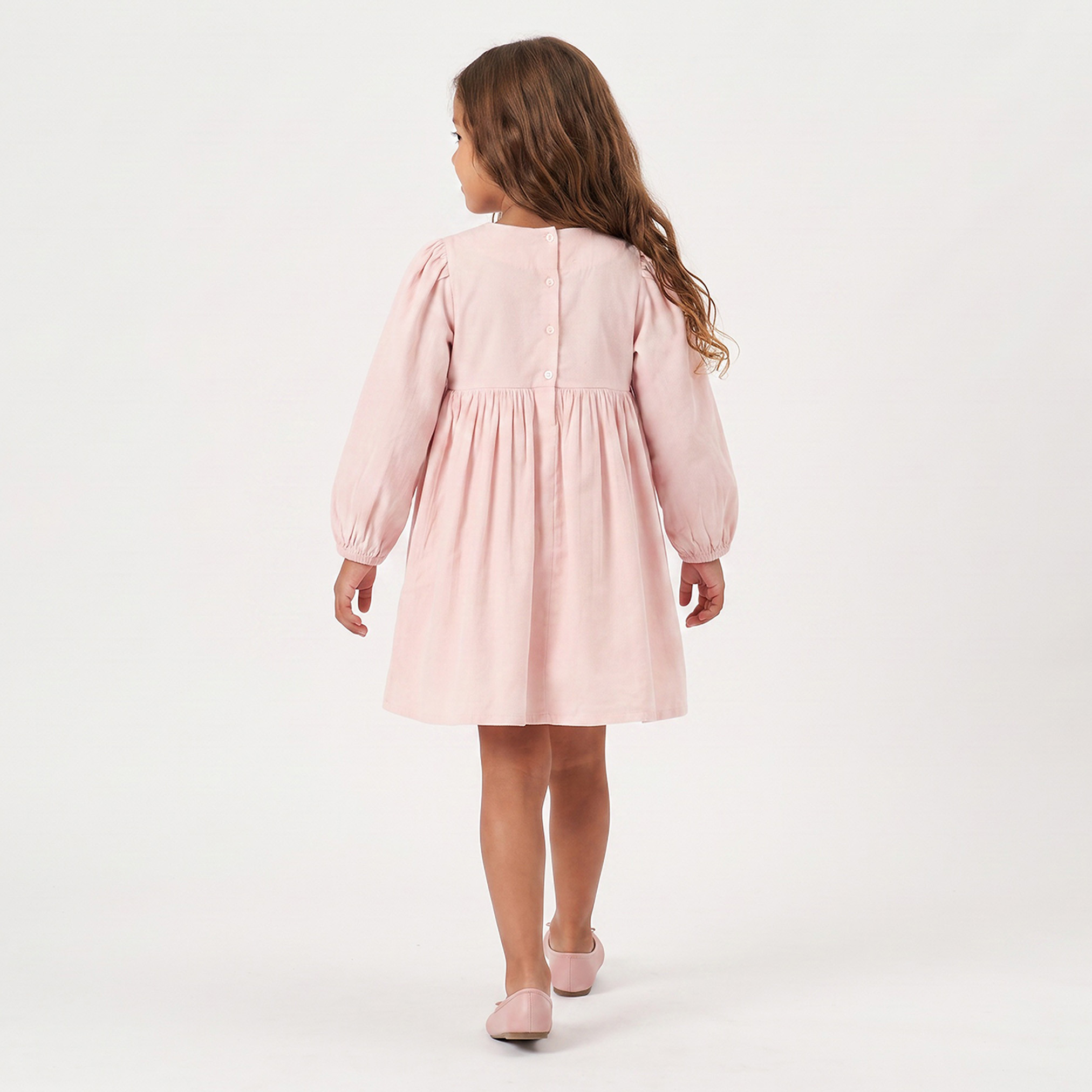 Juniors Round Neck Long Sleeves Knee Length Skater Dress with Bow Accent-girls-clothing-dressesandjumpsuits-image-2