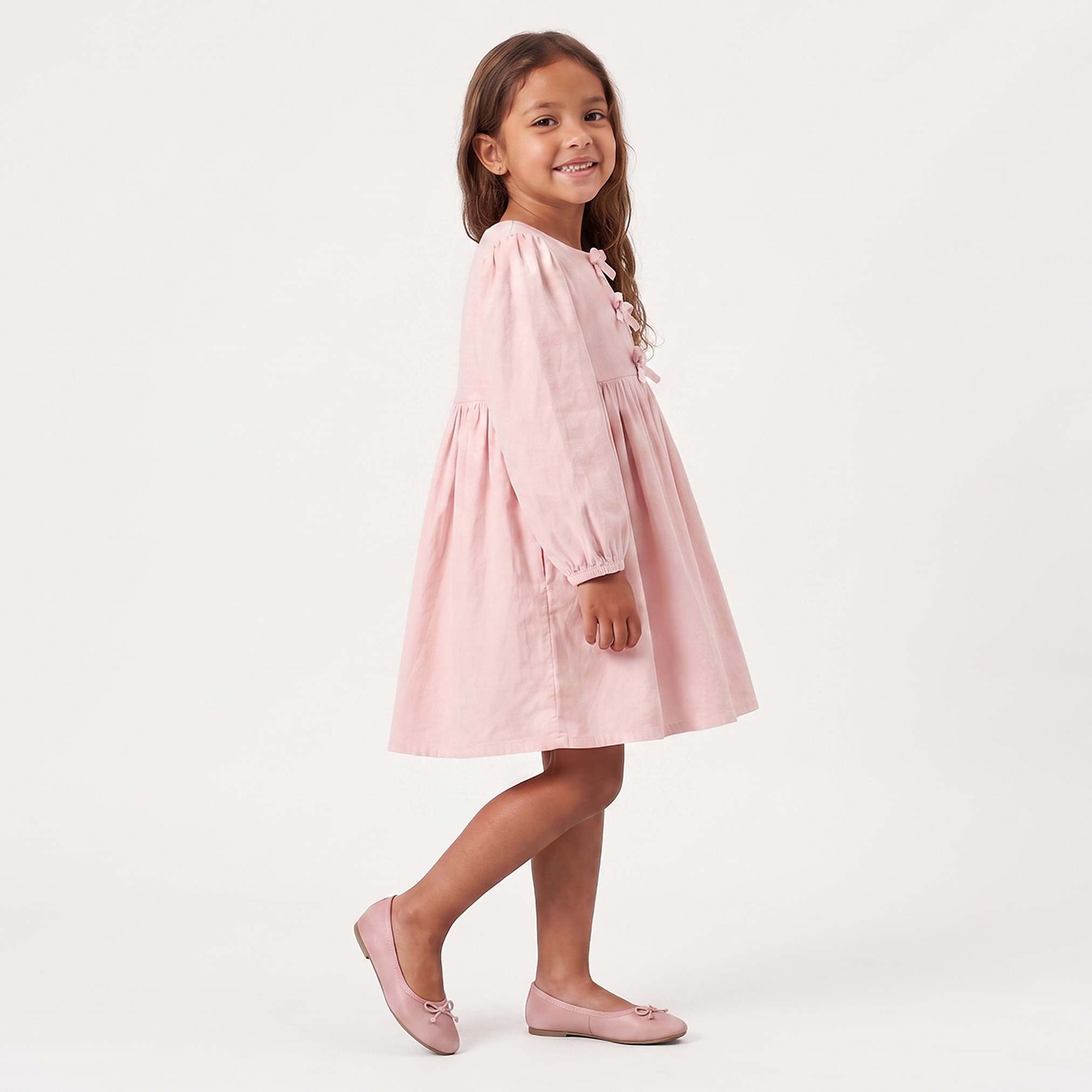 Juniors Round Neck Long Sleeves Knee Length Skater Dress with Bow Accent-girls-clothing-dressesandjumpsuits-image-4