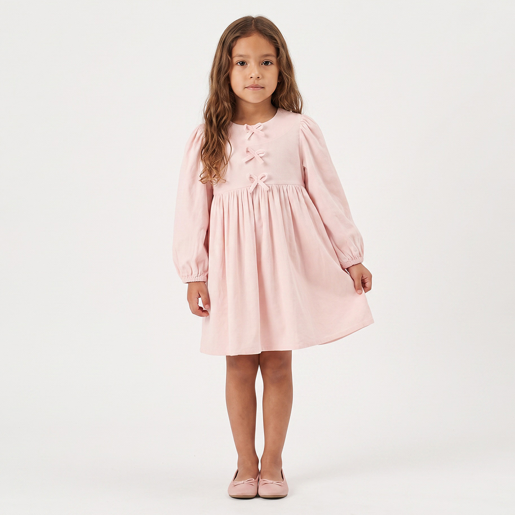 Juniors Round Neck Long Sleeves Knee Length Skater Dress with Bow Accent-girls-clothing-dressesandjumpsuits-image-5