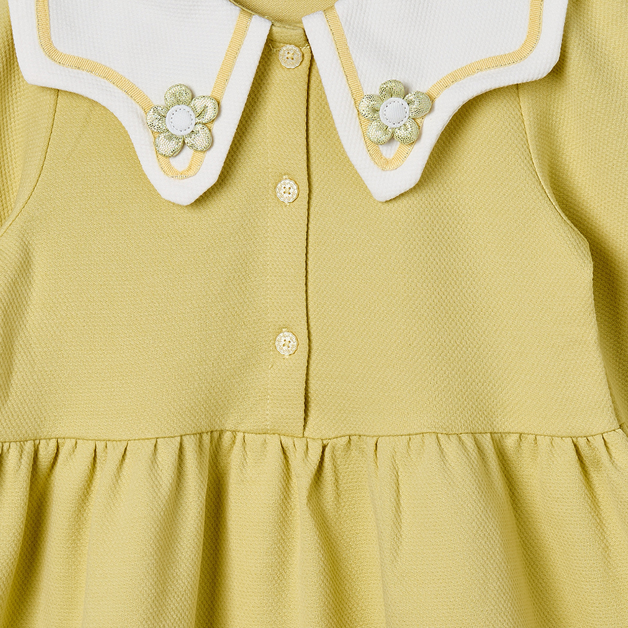 Juniors Sailor Collar Long Sleeves Knee Length Dress with Floral Applique-girls-clothing-dressesandjumpsuits-image-3