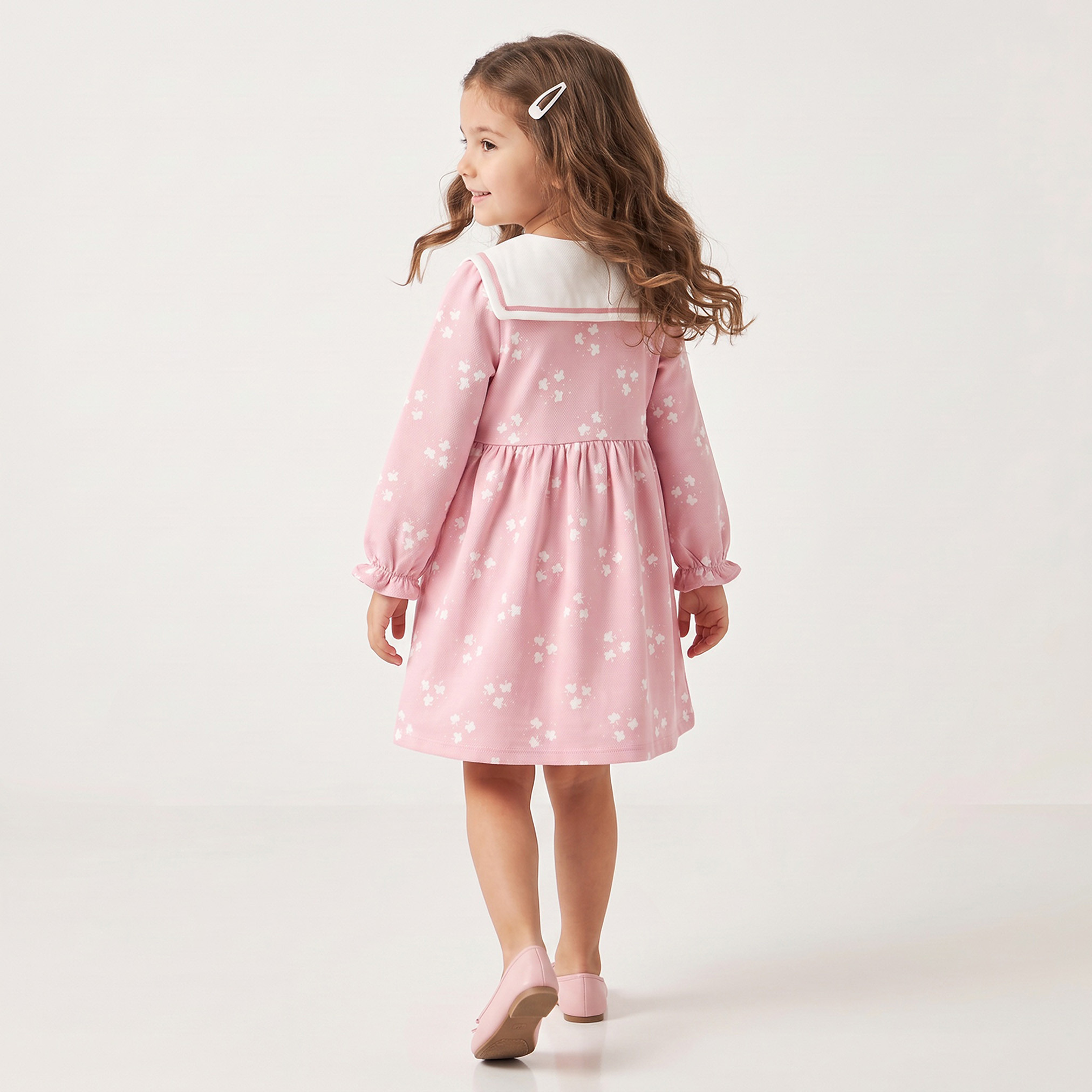 فستان بطول الركبة وأكمام طويلة وياقة بحار وزخارف فراشات من جونيورز-girls-clothing-dressesandjumpsuits-image-2
