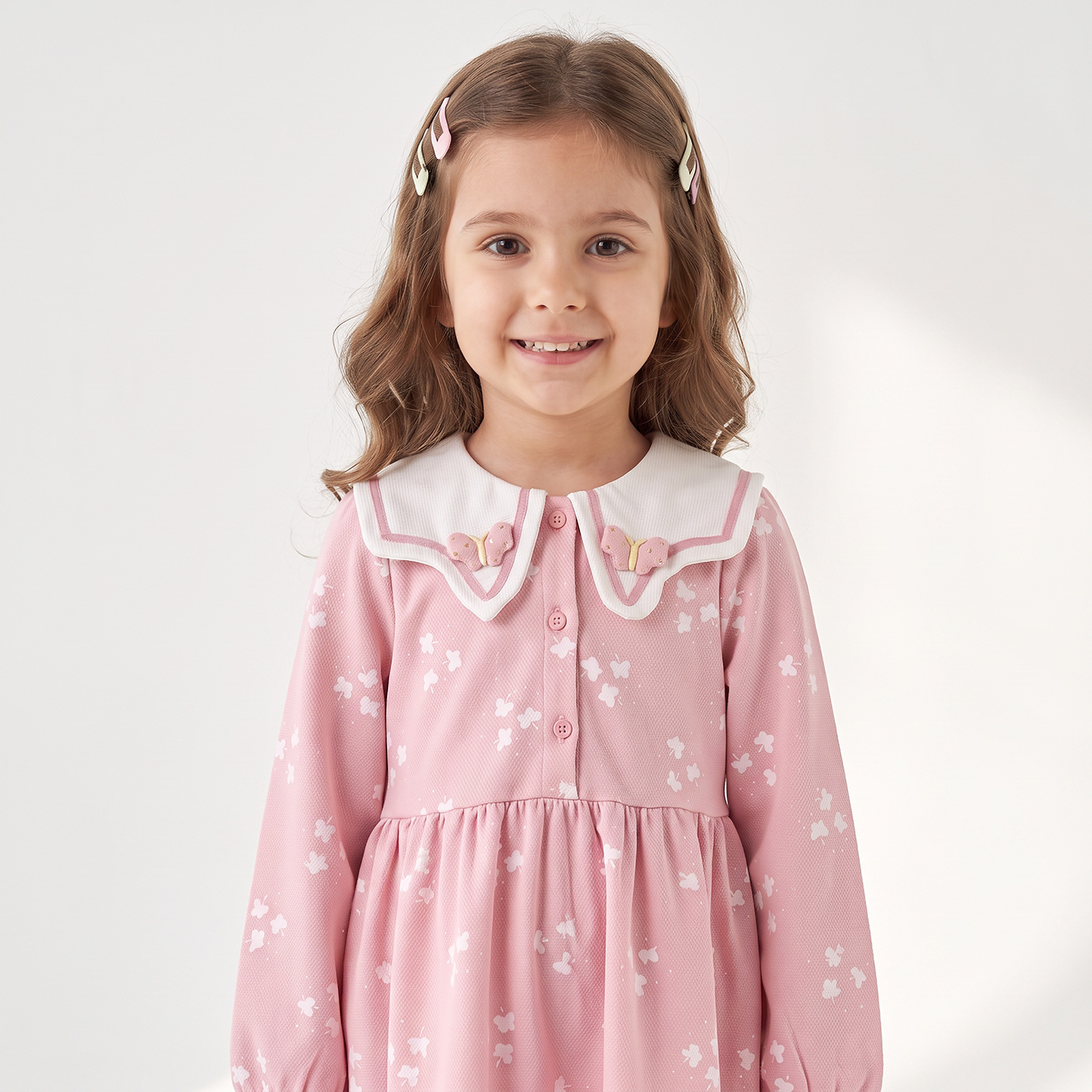 فستان بطول الركبة وأكمام طويلة وياقة بحار وزخارف فراشات من جونيورز-girls-clothing-dressesandjumpsuits-image-5