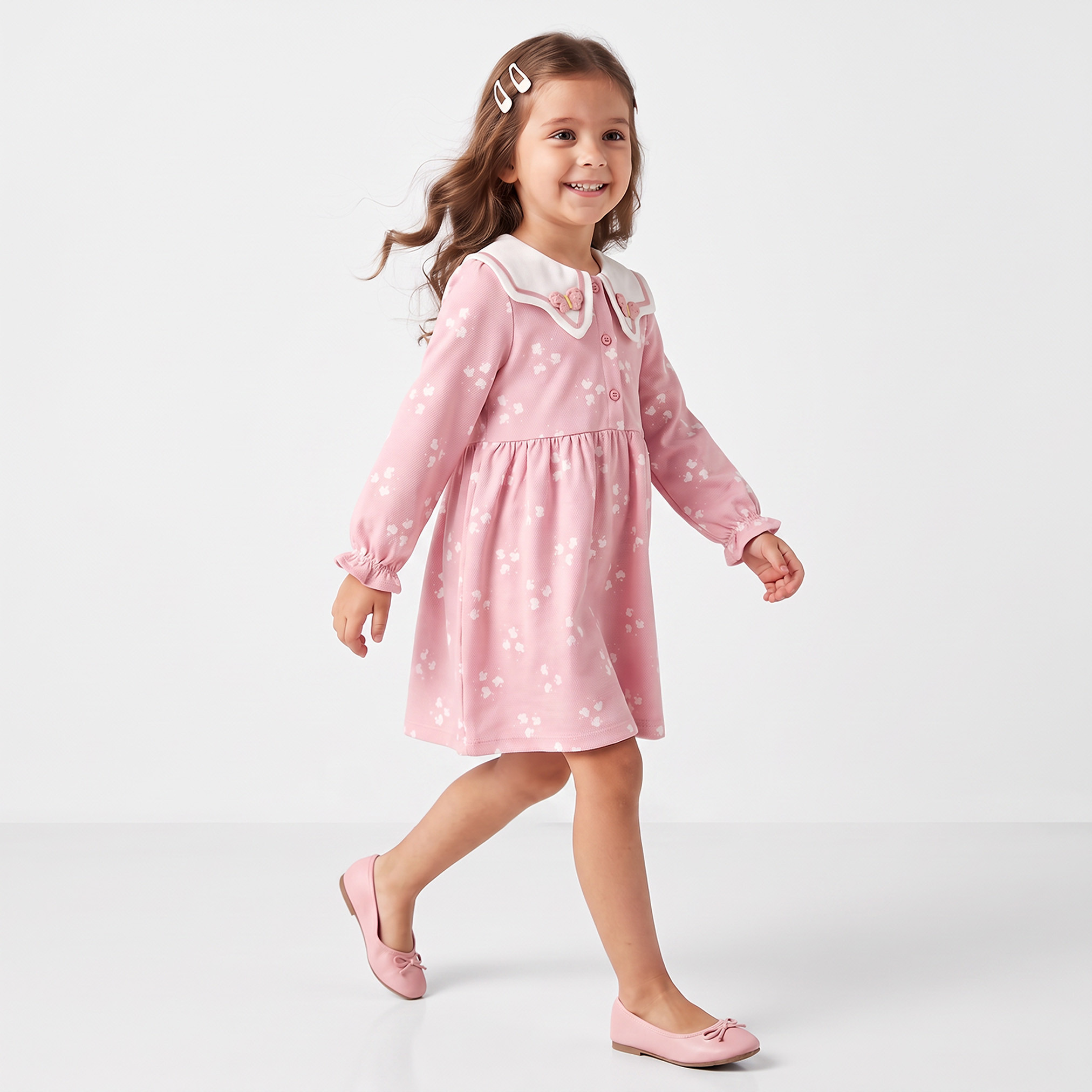 فستان بطول الركبة وأكمام طويلة وياقة بحار وزخارف فراشات من جونيورز-girls-clothing-dressesandjumpsuits-image-4