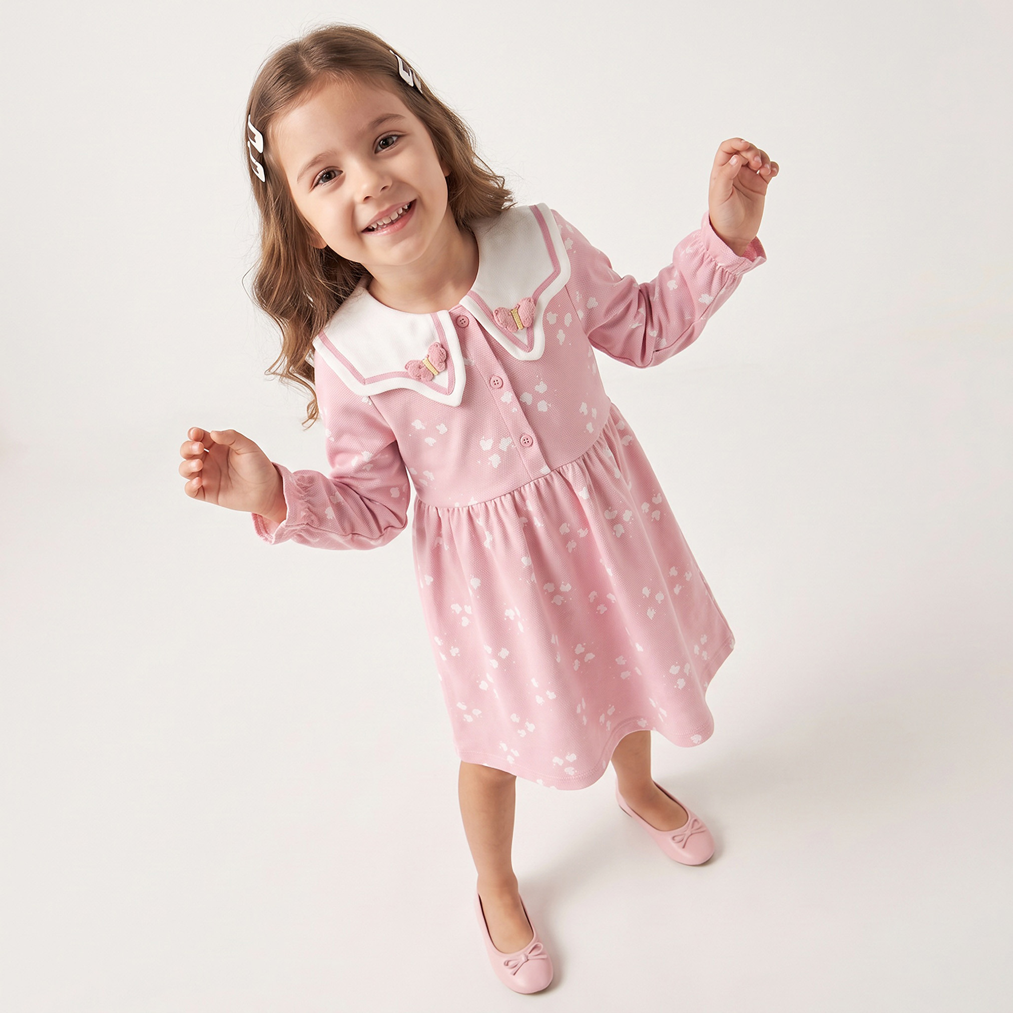 فستان بطول الركبة وأكمام طويلة وياقة بحار وزخارف فراشات من جونيورز-girls-clothing-dressesandjumpsuits-image-6