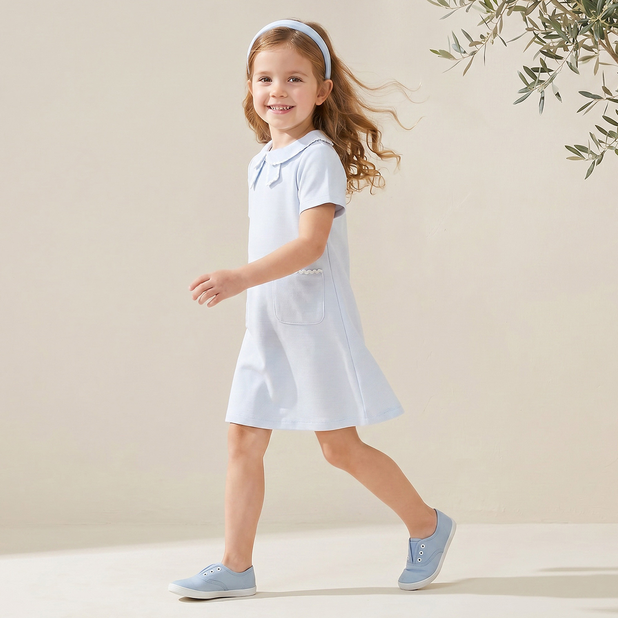 Juniors Peter Pan Collar Short Sleeves Knee Length Polo Dress with Lace Trim-girls-clothing-dressesandjumpsuits-image-4