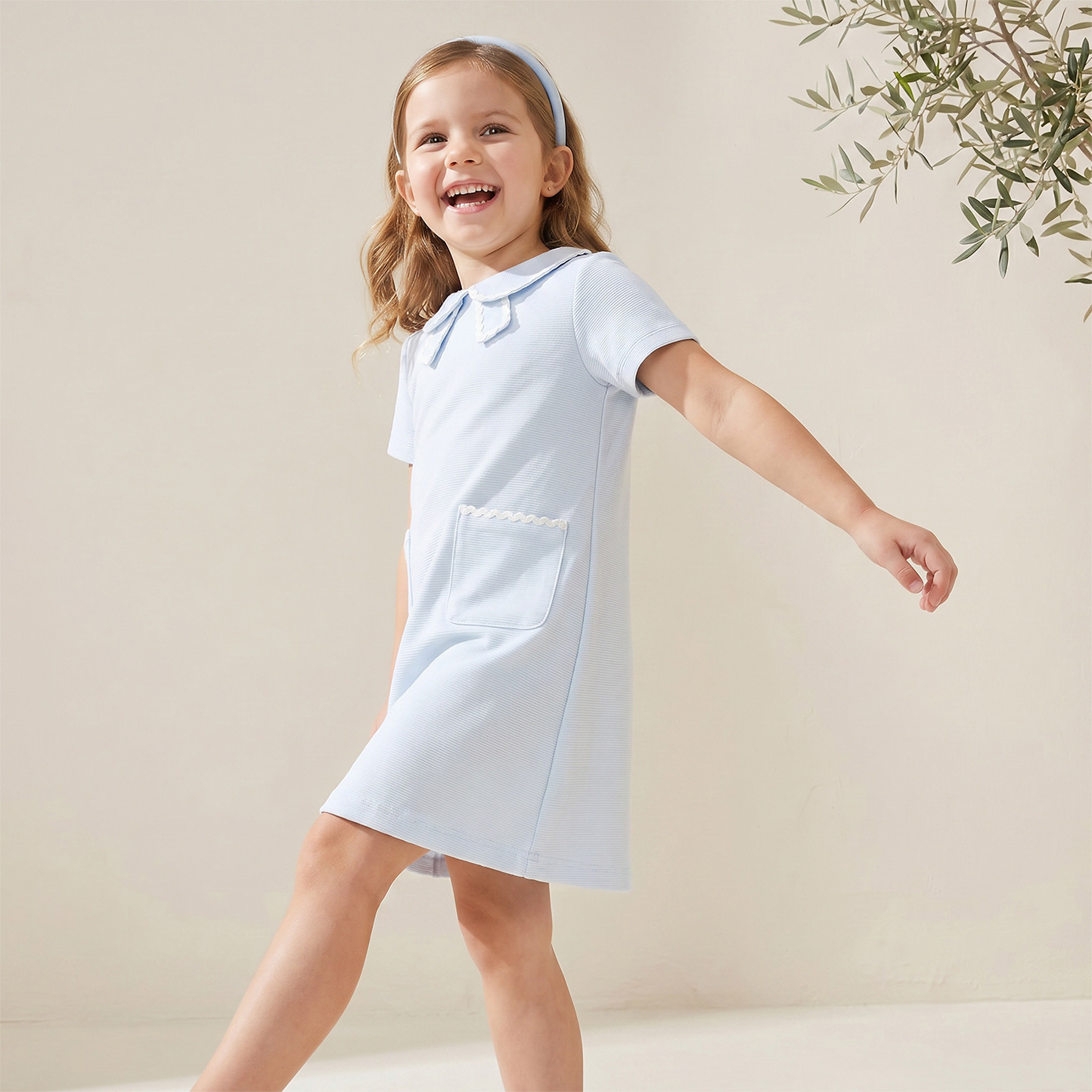 Juniors Peter Pan Collar Short Sleeves Knee Length Polo Dress with Lace Trim-girls-clothing-dressesandjumpsuits-image-5