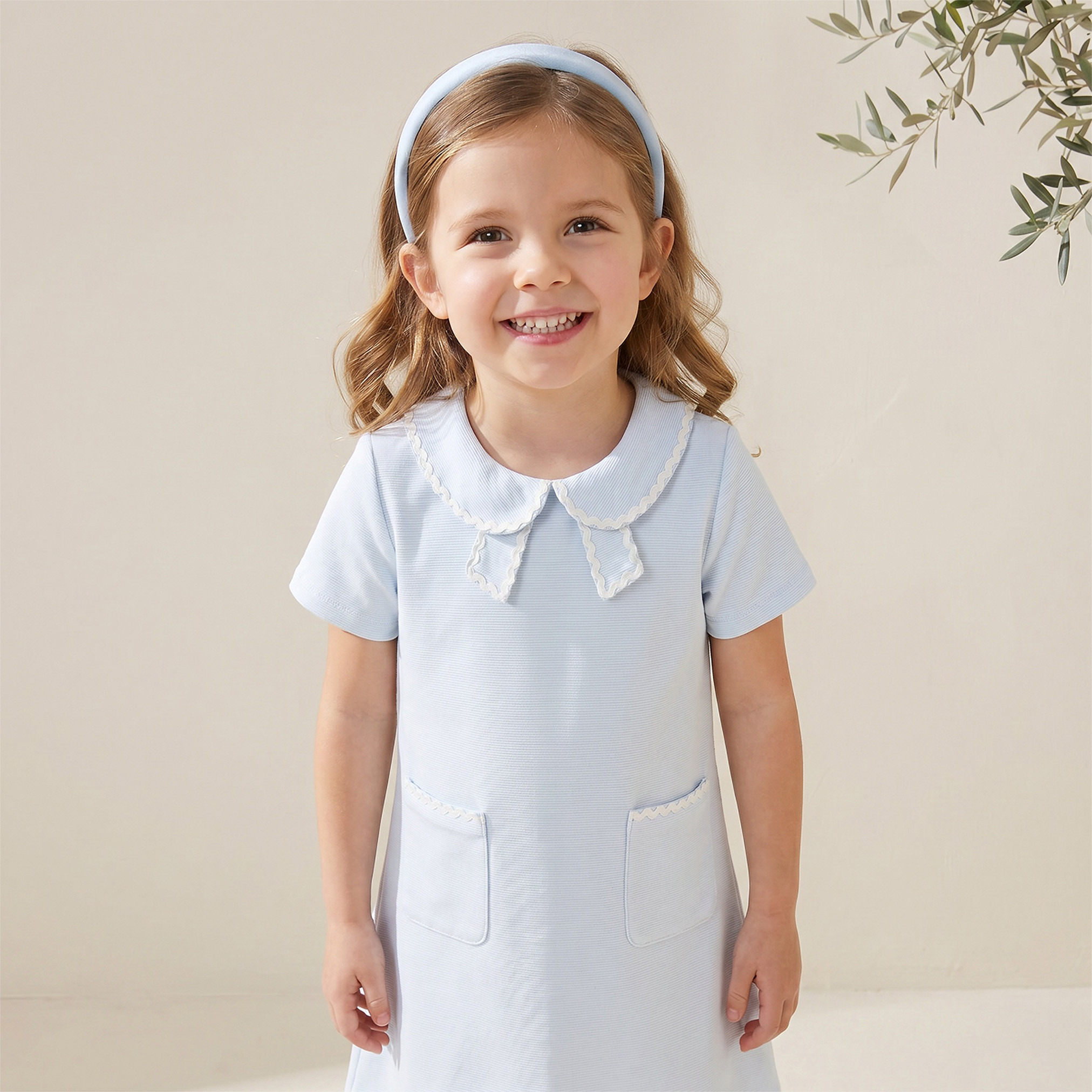 Juniors Peter Pan Collar Short Sleeves Knee Length Polo Dress with Lace Trim-girls-clothing-dressesandjumpsuits-image-6