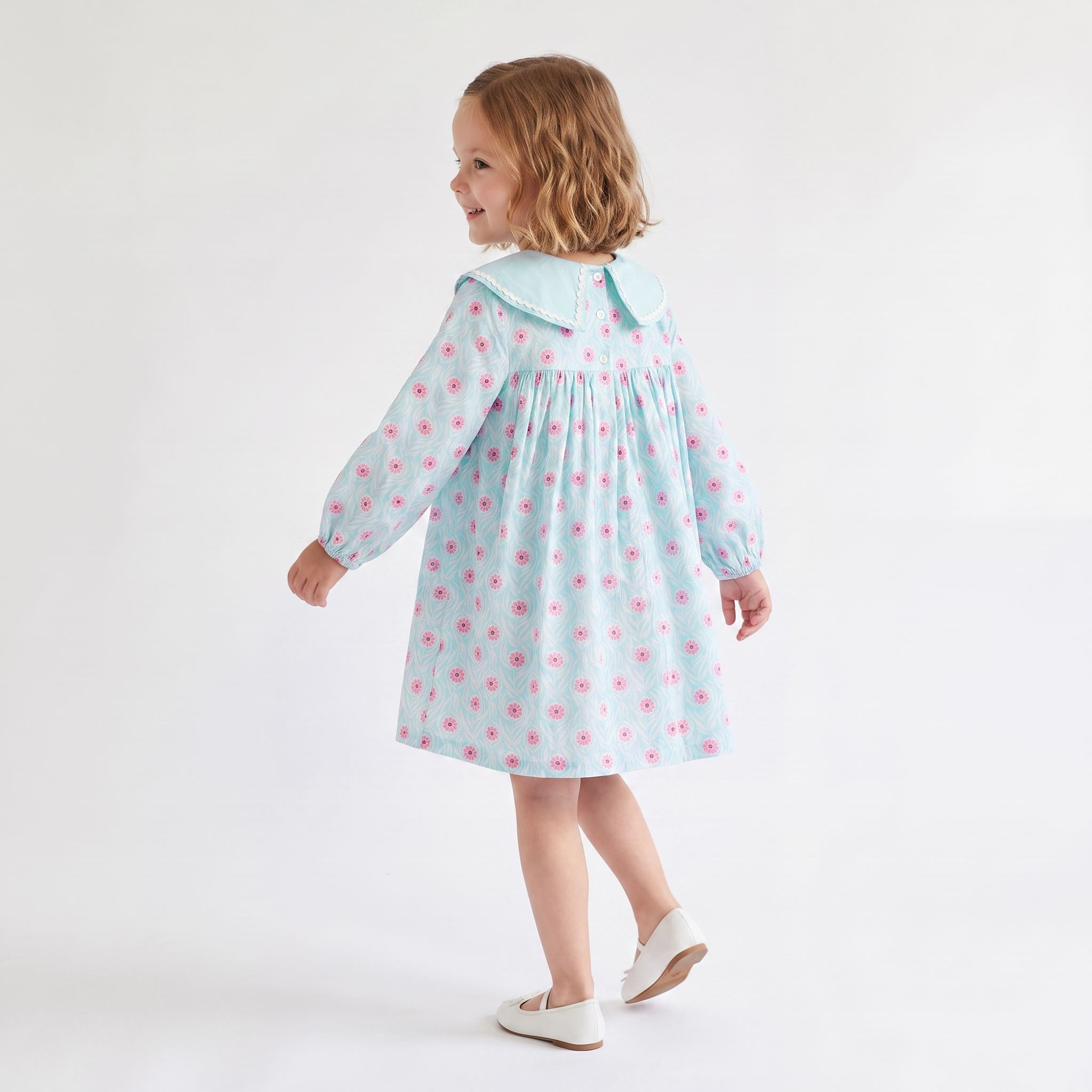 Juniors Peter Pan Collar Long Sleeves Knee Length Dress with Floral Print-girls-clothing-dressesandjumpsuits-image-2