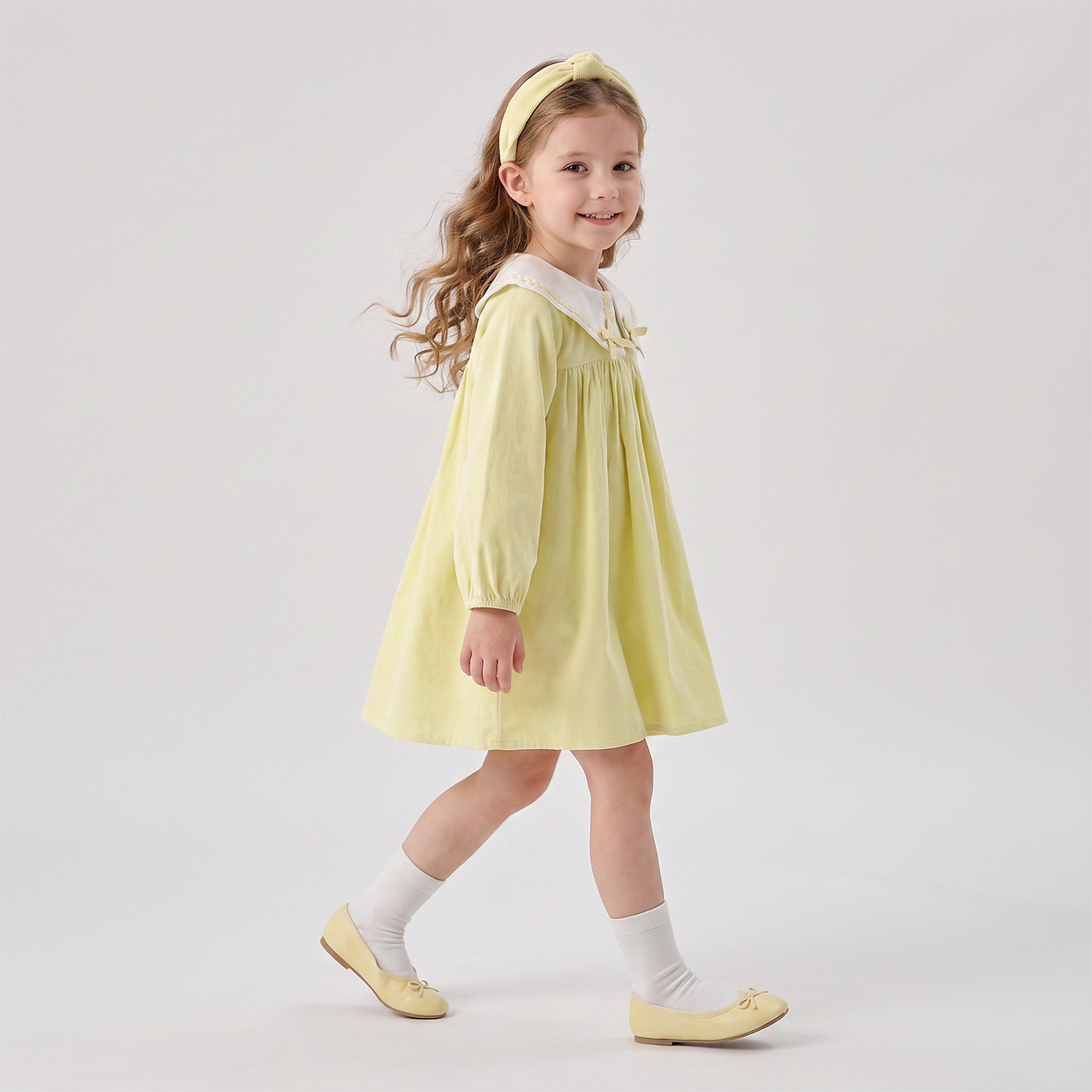 Juniors Peter Pan Collar Long Sleeves Knee Length Skater Dress with Lace Trim-girls-clothing-dressesandjumpsuits-image-4