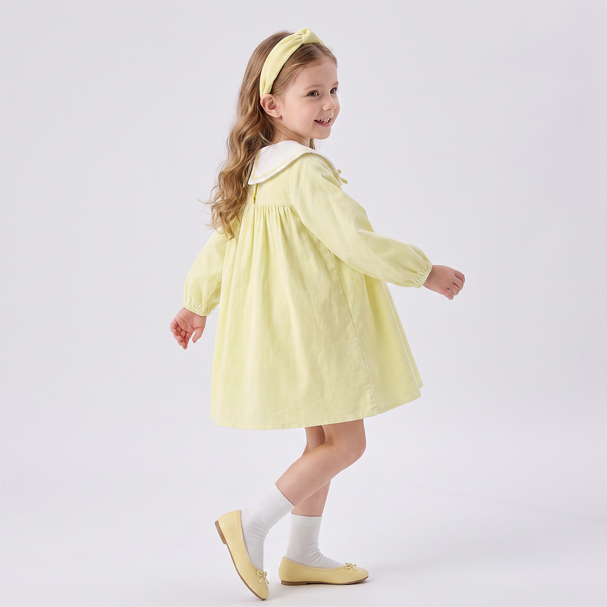 Juniors Peter Pan Collar Long Sleeves Knee Length Skater Dress with Lace Trim-girls-clothing-dressesandjumpsuits-image-5