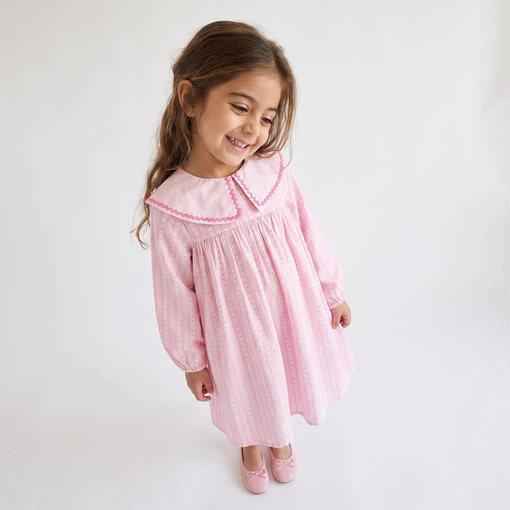 Juniors Peter Pan Collar Long Sleeves A-line Dress with Heart Print-girls-clothing-dressesandjumpsuits-image-4