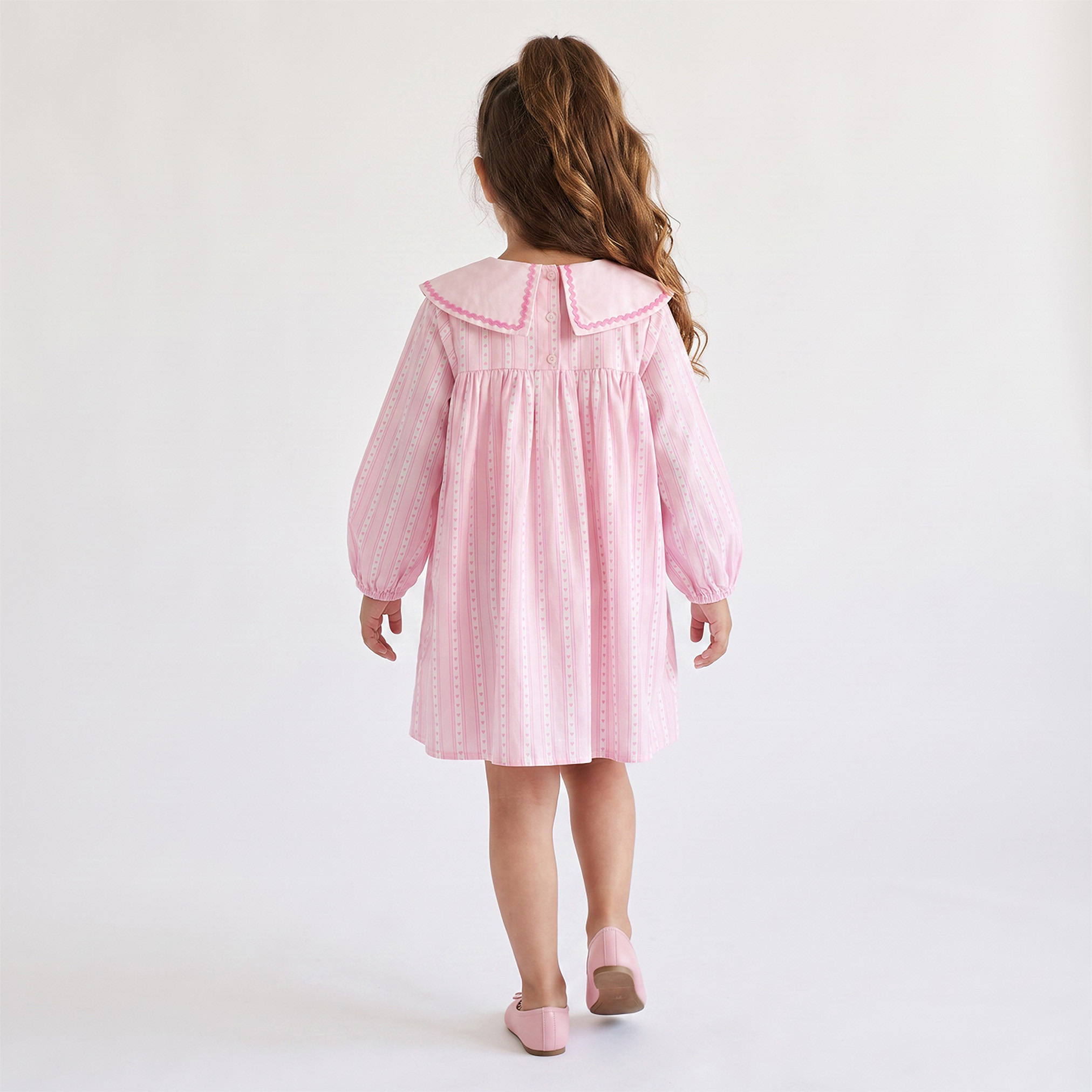 Juniors Peter Pan Collar Long Sleeves A-line Dress with Heart Print-girls-clothing-dressesandjumpsuits-image-2