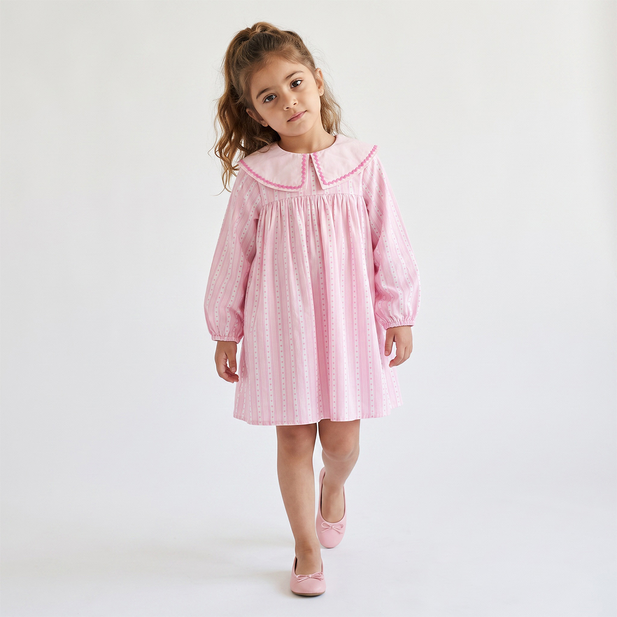 Juniors Peter Pan Collar Long Sleeves A-line Dress with Heart Print-girls-clothing-dressesandjumpsuits-image-5