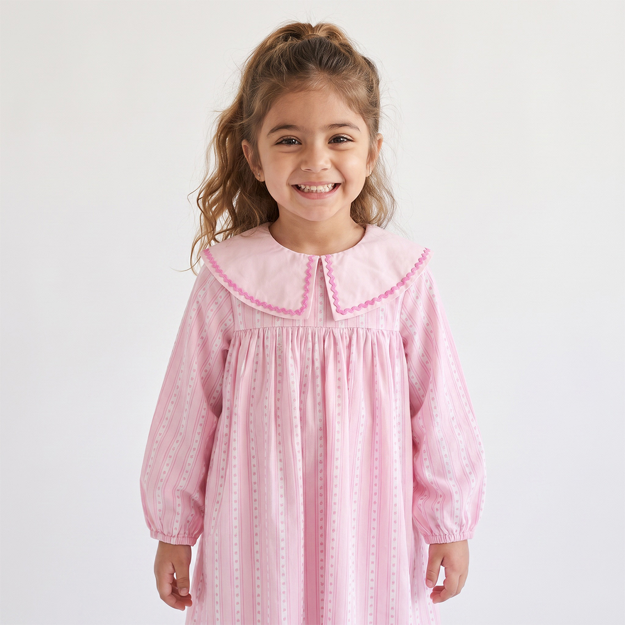 Juniors Peter Pan Collar Long Sleeves A-line Dress with Heart Print-girls-clothing-dressesandjumpsuits-image-6