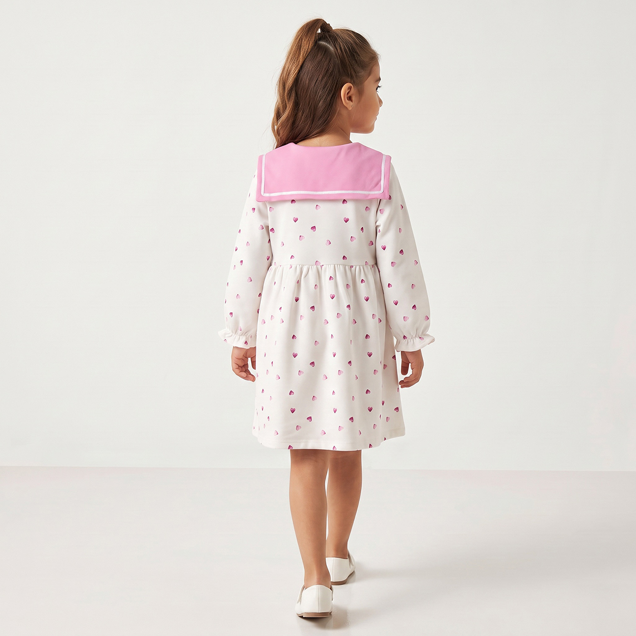 Juniors Sailor Collar Long Sleeves Knee Length Dress with Heart Applique-girls-clothing-dressesandjumpsuits-image-2