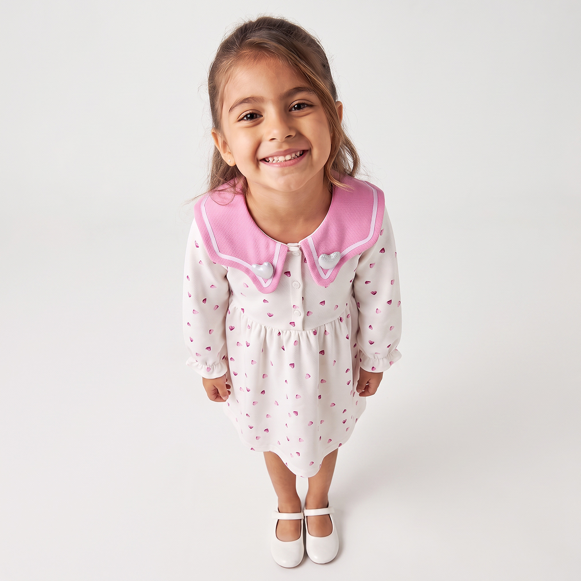 Juniors Sailor Collar Long Sleeves Knee Length Dress with Heart Applique-girls-clothing-dressesandjumpsuits-image-5