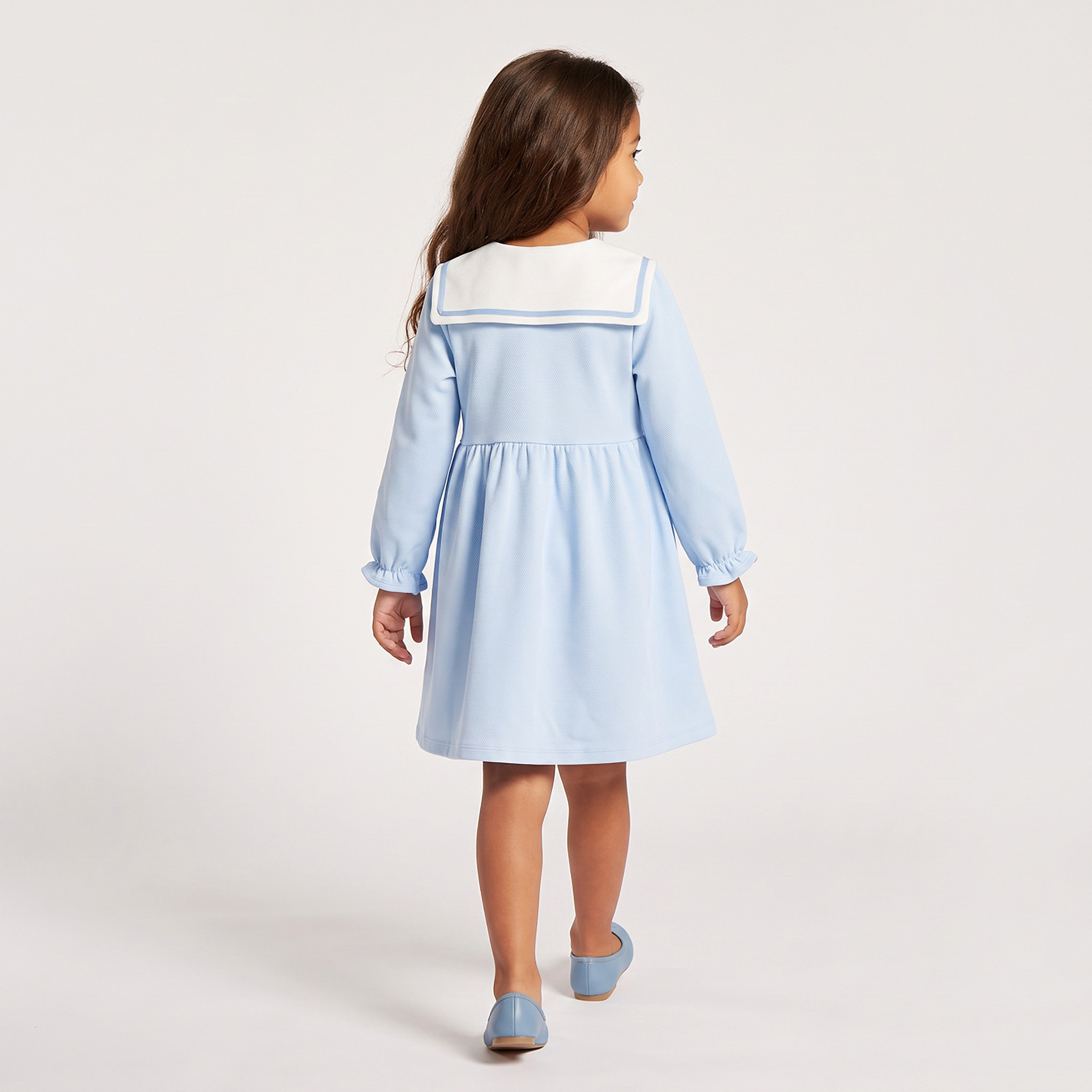 فستان بطول الركبة وأكمام طويلة وياقة بحار وزخارف زهرية من جونيورز-girls-clothing-dressesandjumpsuits-image-2