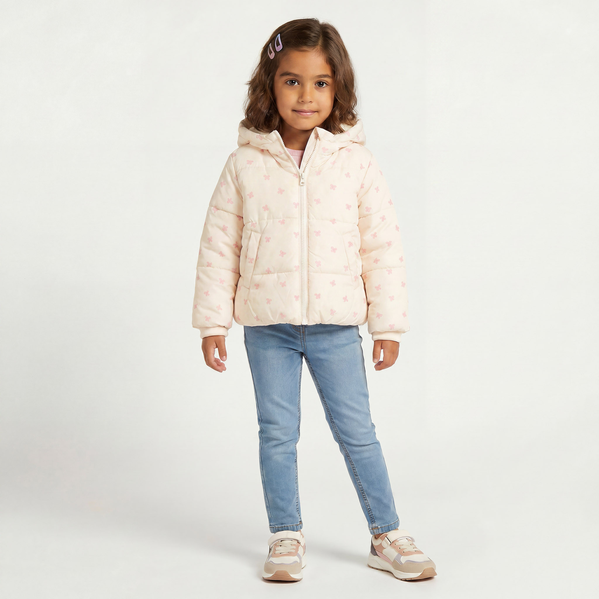 جاكيت منفوخ بطبعات فيونكة وسحاب إغلاق من جونيورز-baby-girls-clothing-winterwear-jacketsandcoats-image-2