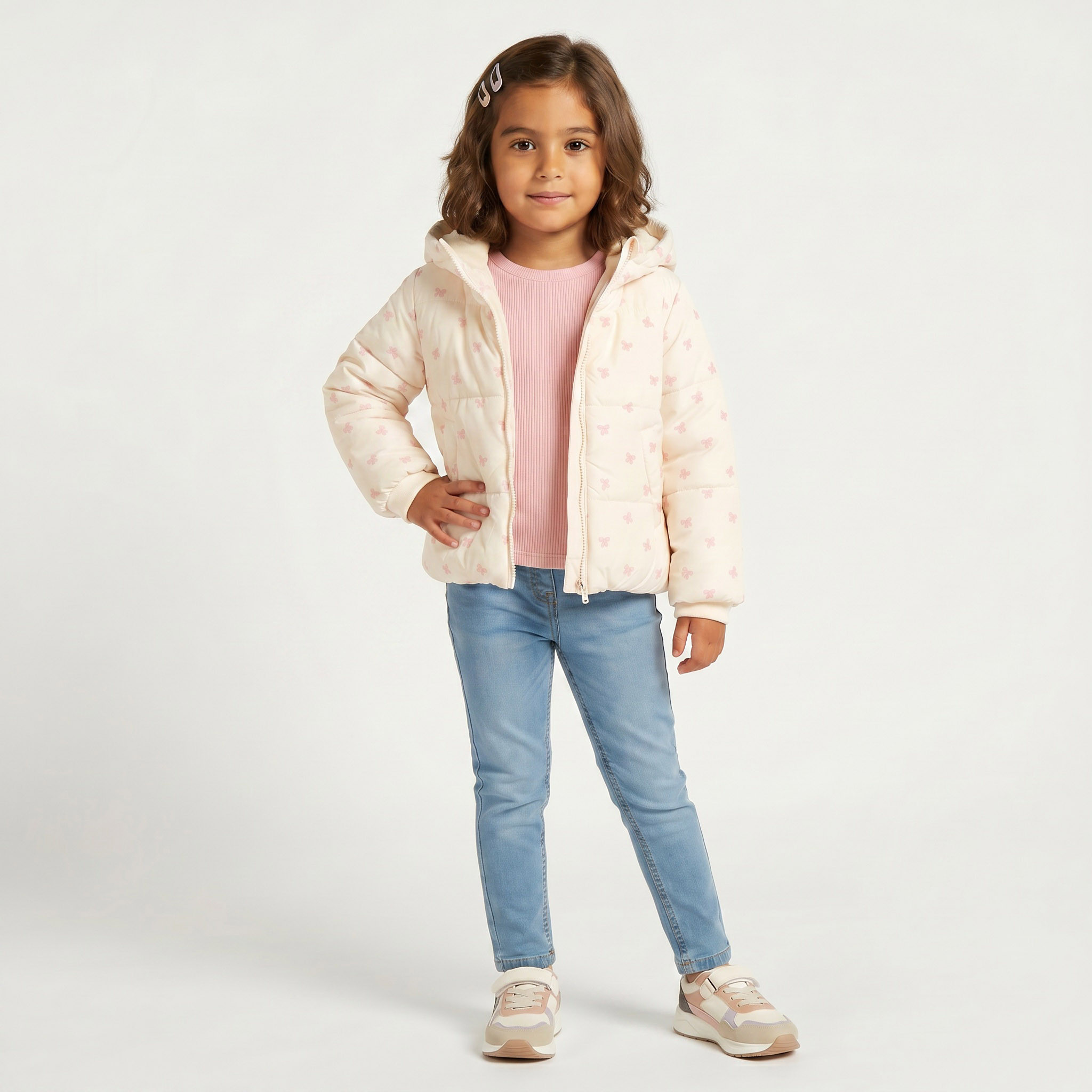 جاكيت منفوخ بطبعات فيونكة وسحاب إغلاق من جونيورز-baby-girls-clothing-winterwear-jacketsandcoats-image-8
