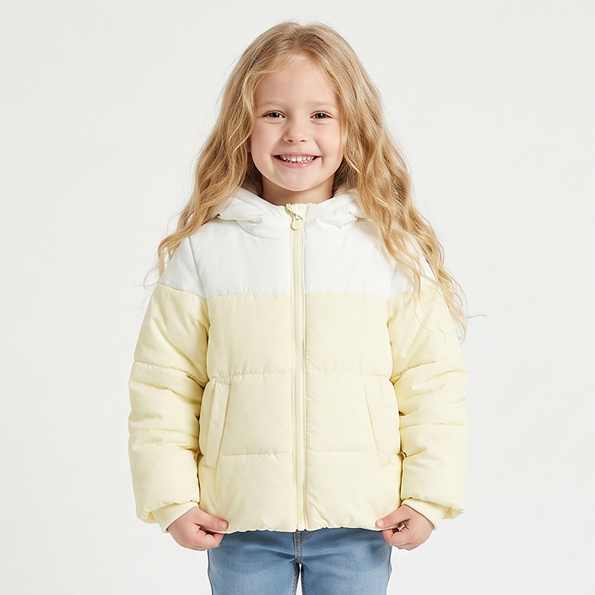 جاكيت بوفير سادة بغطاء رأس بتصميم أذن ثلاثية الأبعاد من جونيورز-baby-girls-clothing-winterwear-jacketsandcoats-image-1