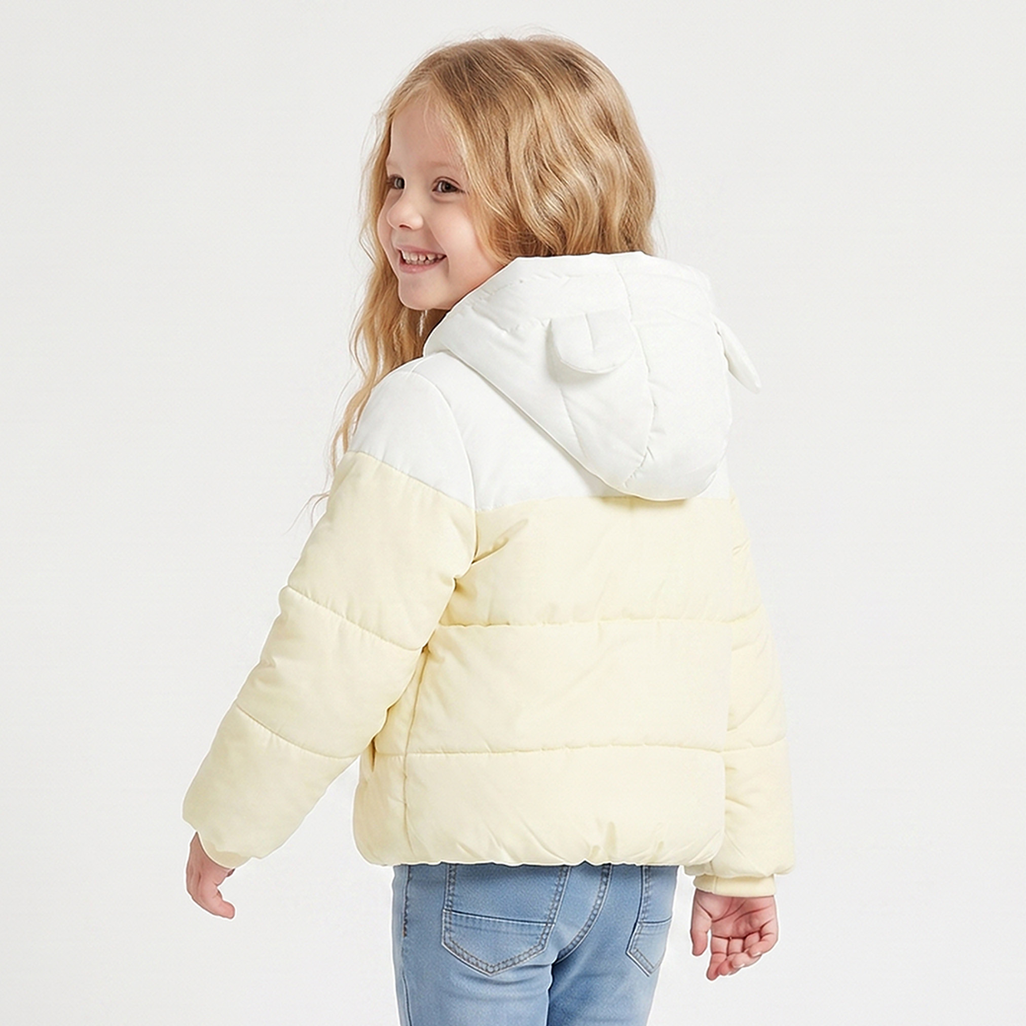 جاكيت بوفير سادة بغطاء رأس بتصميم أذن ثلاثية الأبعاد من جونيورز-baby-girls-clothing-winterwear-jacketsandcoats-image-3