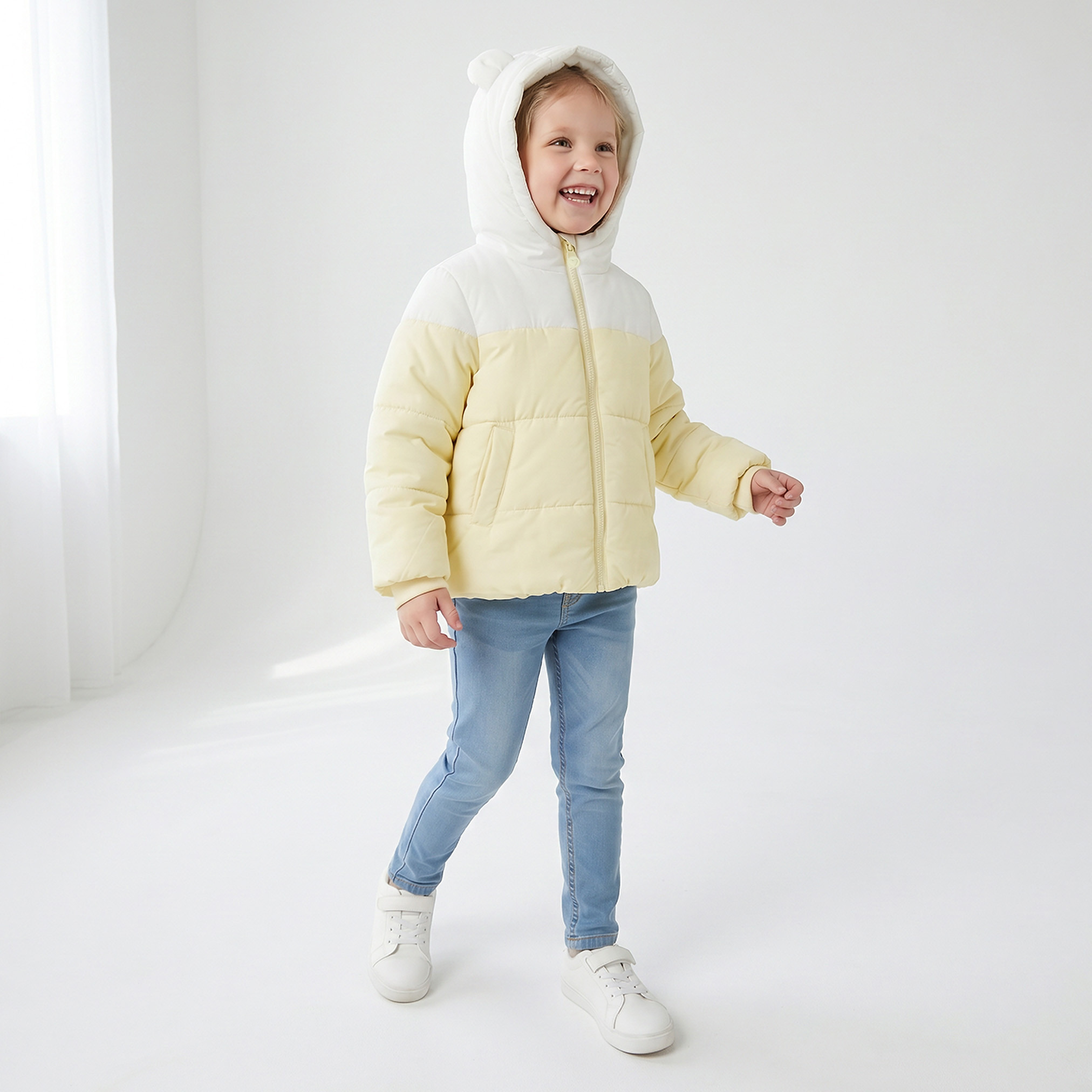 جاكيت بوفير سادة بغطاء رأس بتصميم أذن ثلاثية الأبعاد من جونيورز-baby-girls-clothing-winterwear-jacketsandcoats-image-5