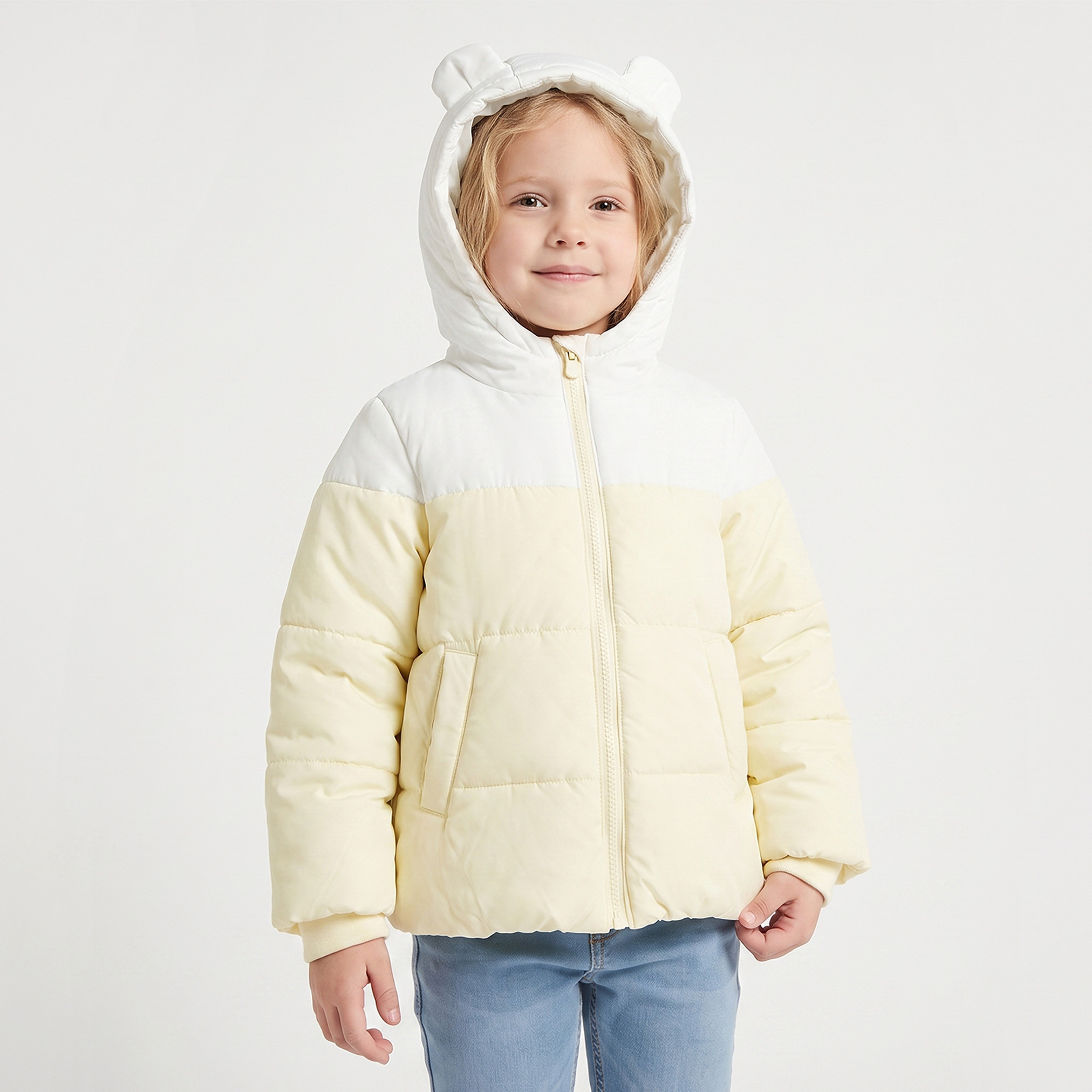 جاكيت بوفير سادة بغطاء رأس بتصميم أذن ثلاثية الأبعاد من جونيورز-baby-girls-clothing-winterwear-jacketsandcoats-image-6