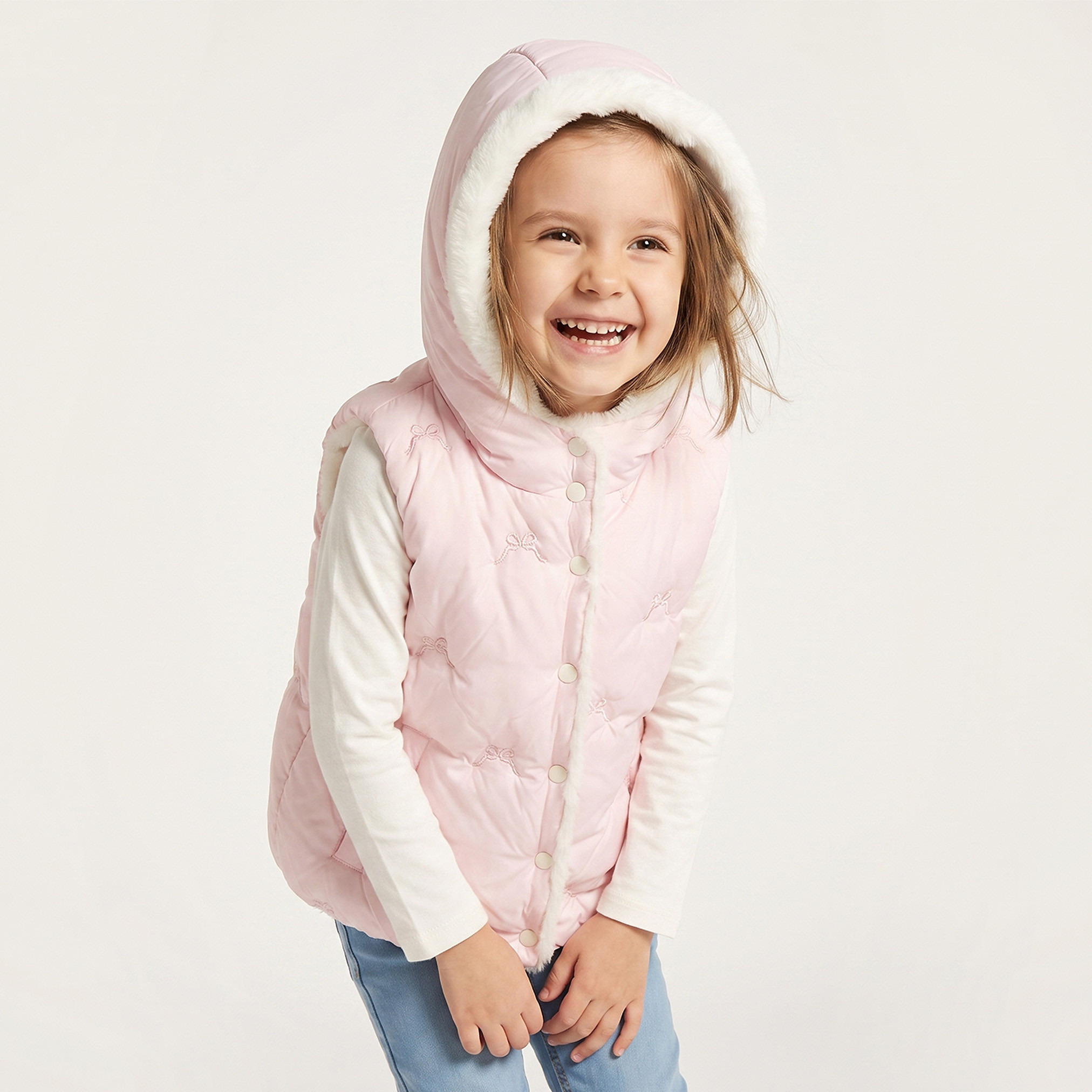 Juniors Faux Fur Quilted Sleeveless Gilet with Hood-baby-girls-clothing-winterwear-jacketsandcoats-image-1
